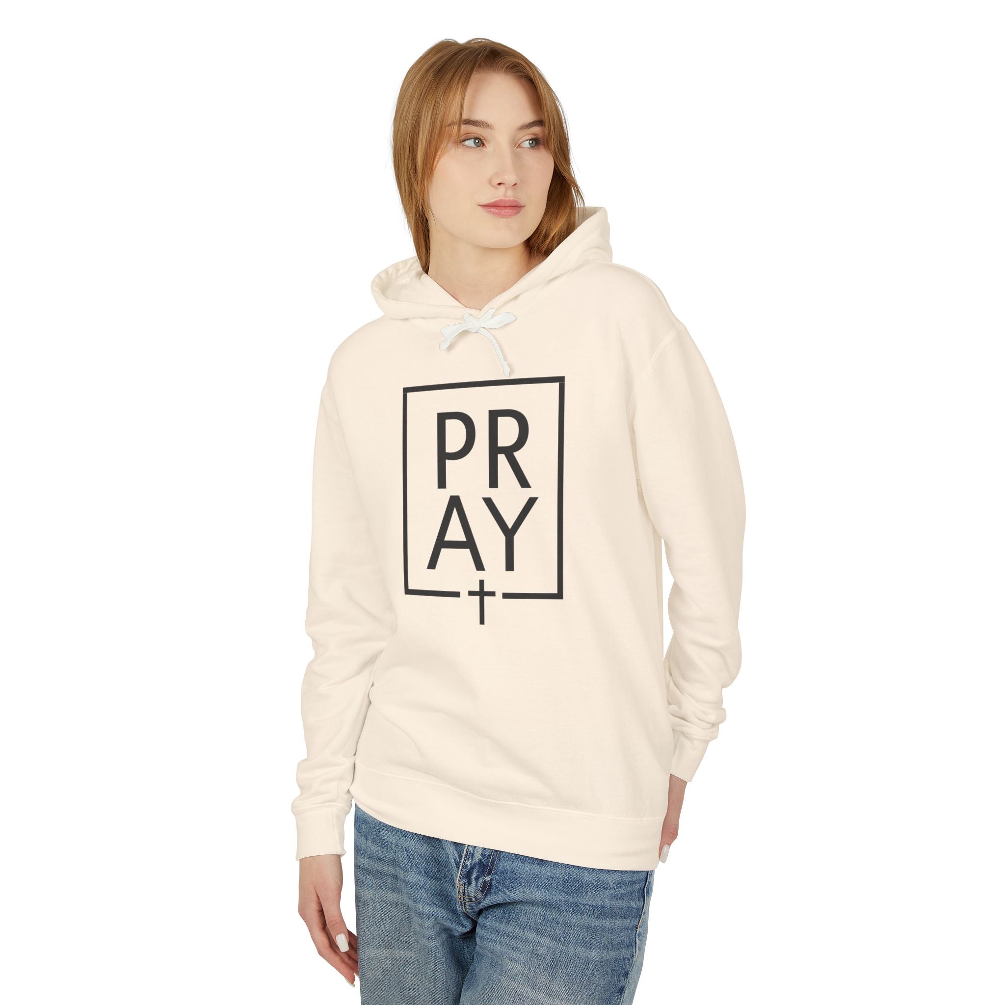 Pray + Cross Unisex Relaxed Fit Lightweight Hooded Sweatshirt