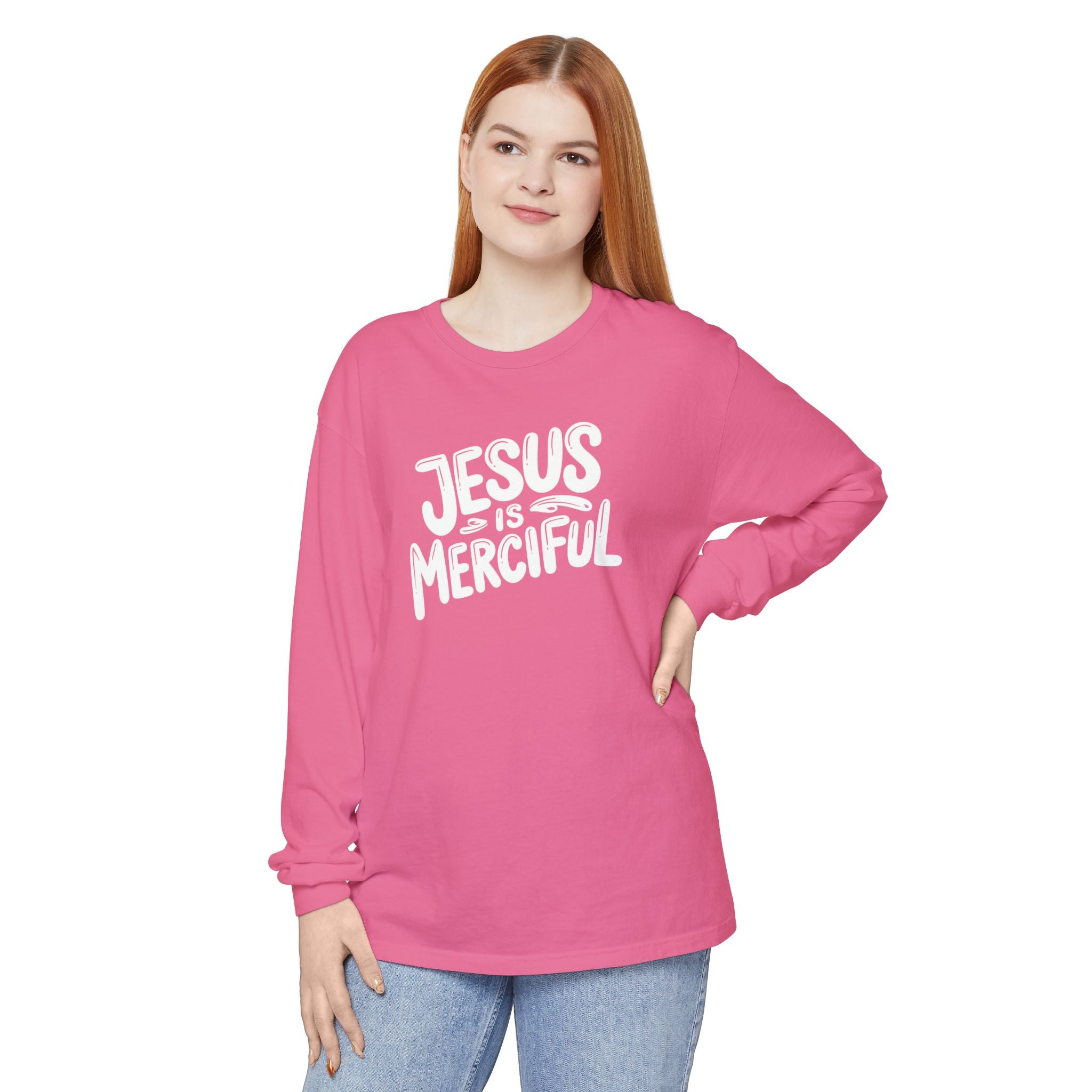 Jesus is Merciful Unisex Relaxed Fit Long Sleeve T-Shirt