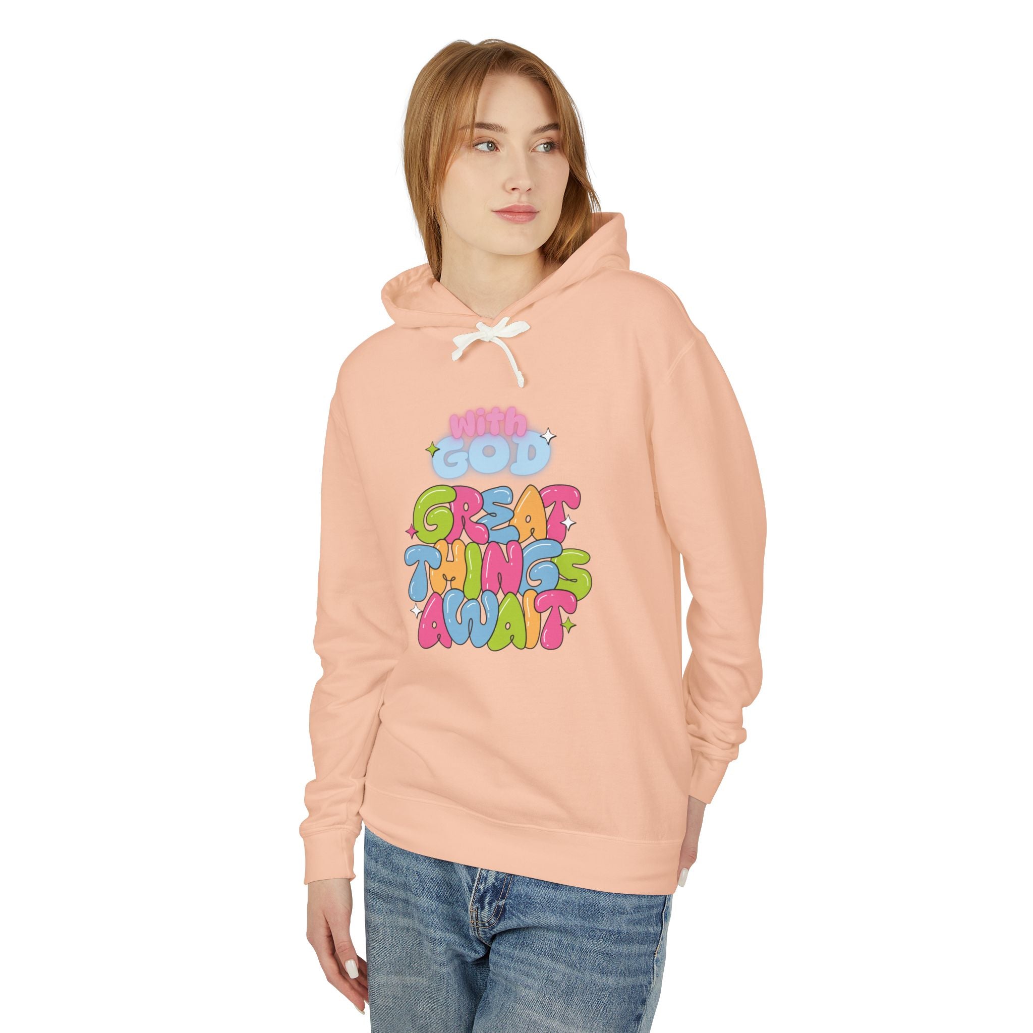 With God, Great Things Await Unisex Lightweight Hooded Sweatshirt