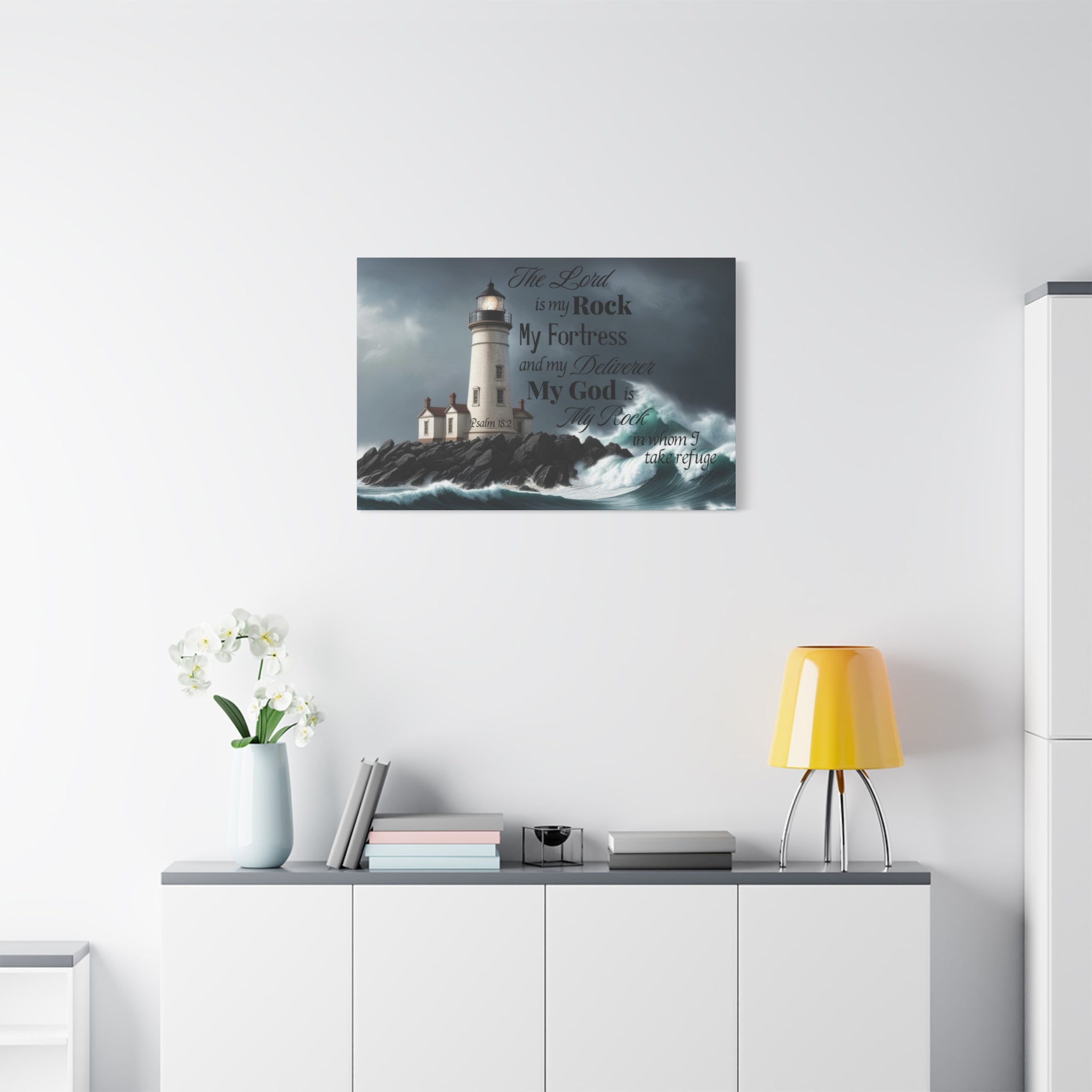 Psalm 18:2 Lighthouse Matte Canvas Wall Art