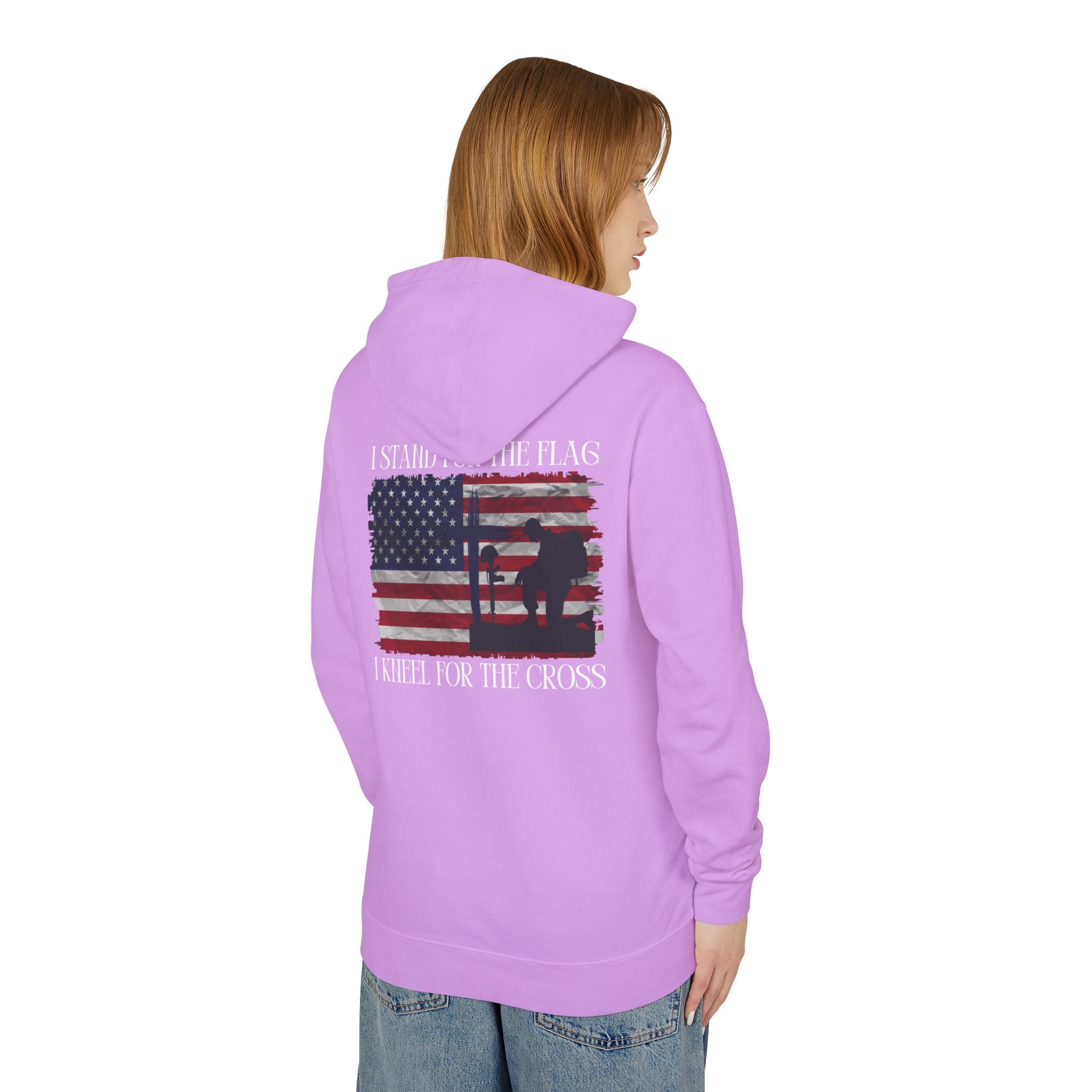 I Stand for the Flag, I Kneel for the Cross Unisex Lightweight Hooded Sweatshirt