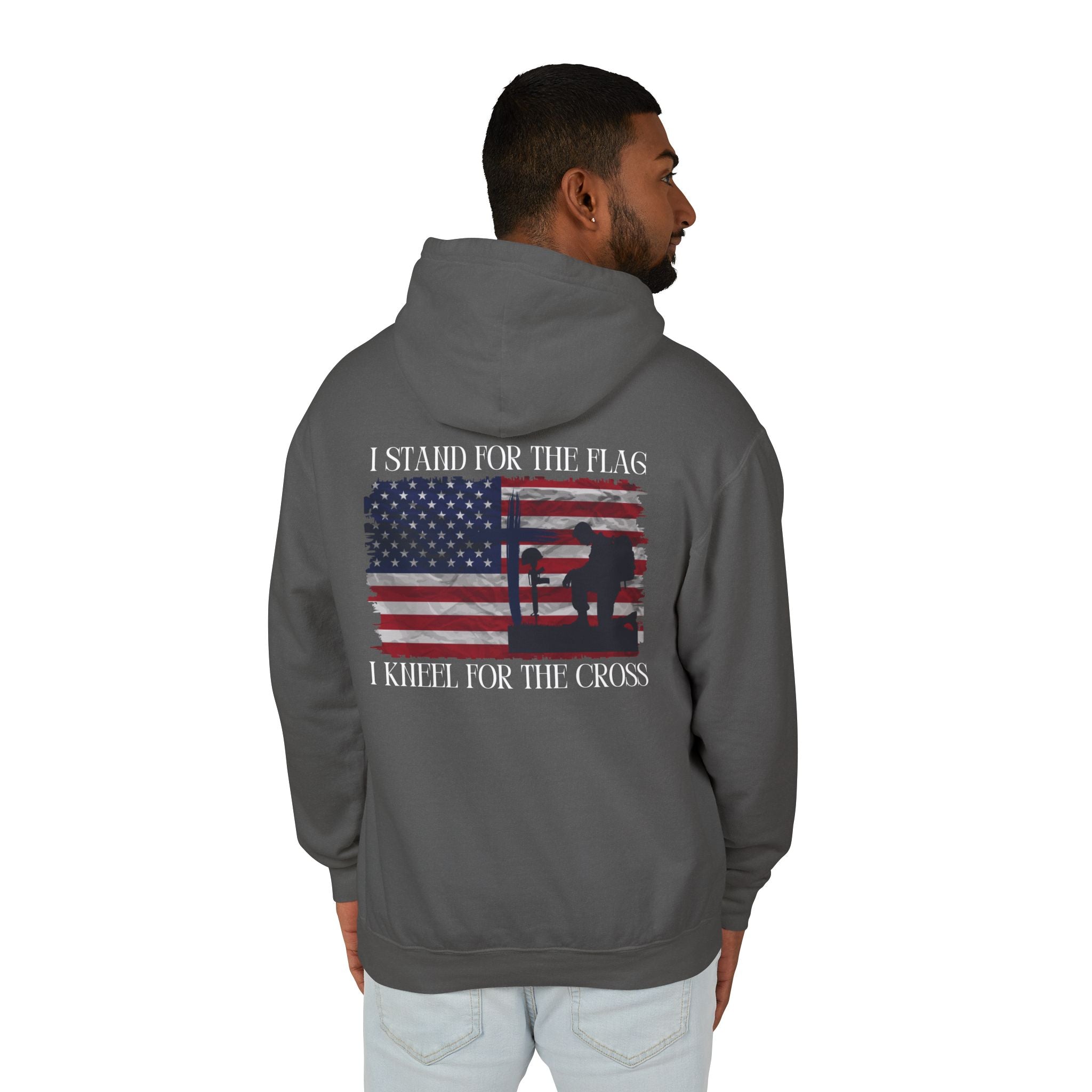 I Stand for the Flag, I Kneel for the Cross Unisex Lightweight Hooded Sweatshirt