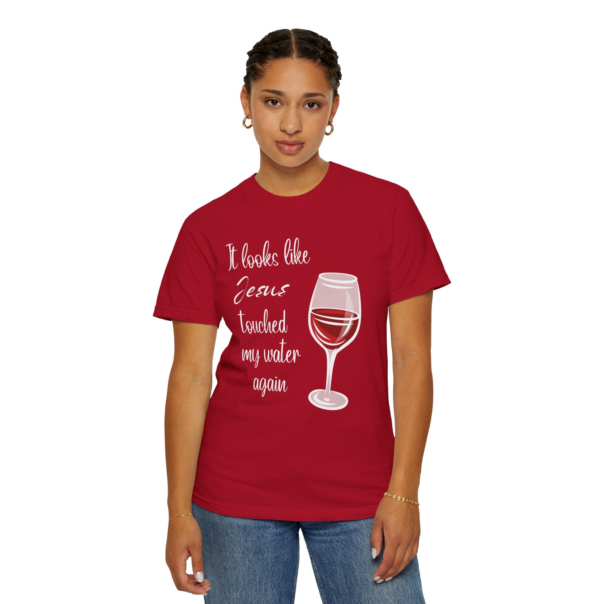 Jesus Touched My Water Unisex Relaxed Fit T-Shirt, Christian Casual T-Shirt for Wine Lovers, Fun Gift for Birthdays,