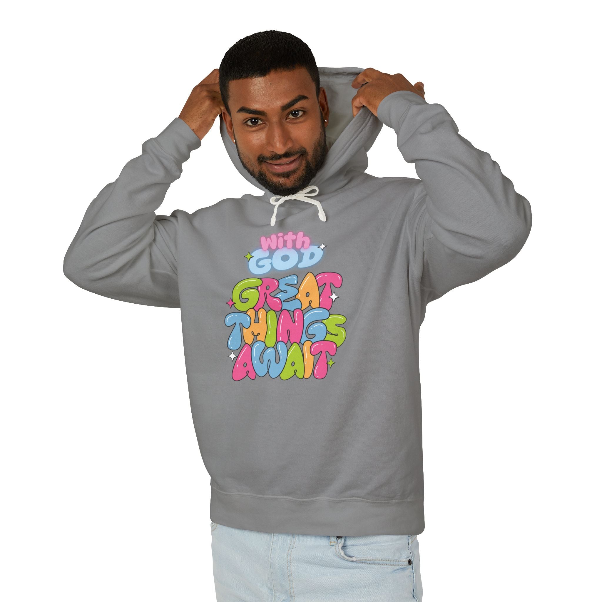 With God, Great Things Await Unisex Lightweight Hooded Sweatshirt