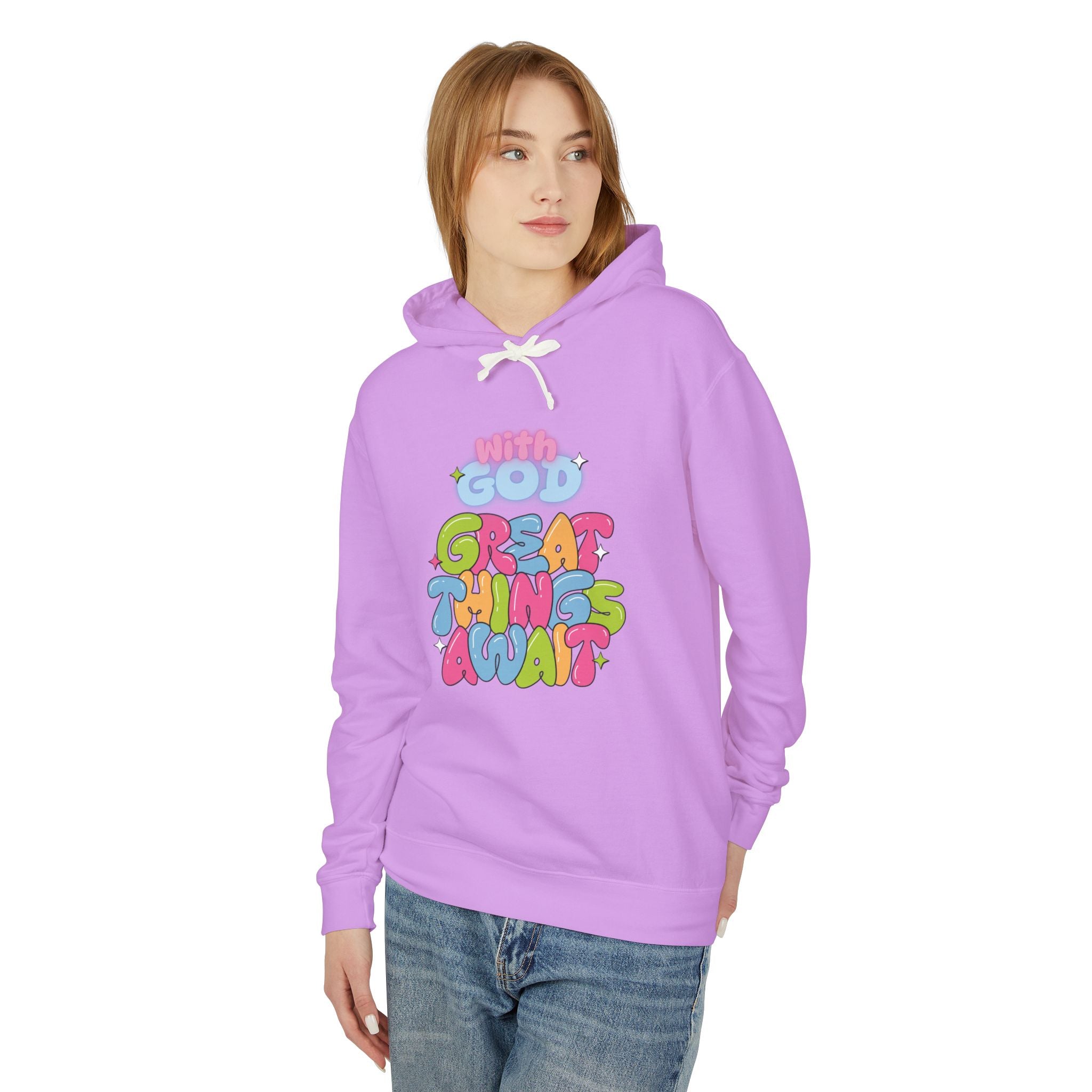 With God, Great Things Await Unisex Lightweight Hooded Sweatshirt