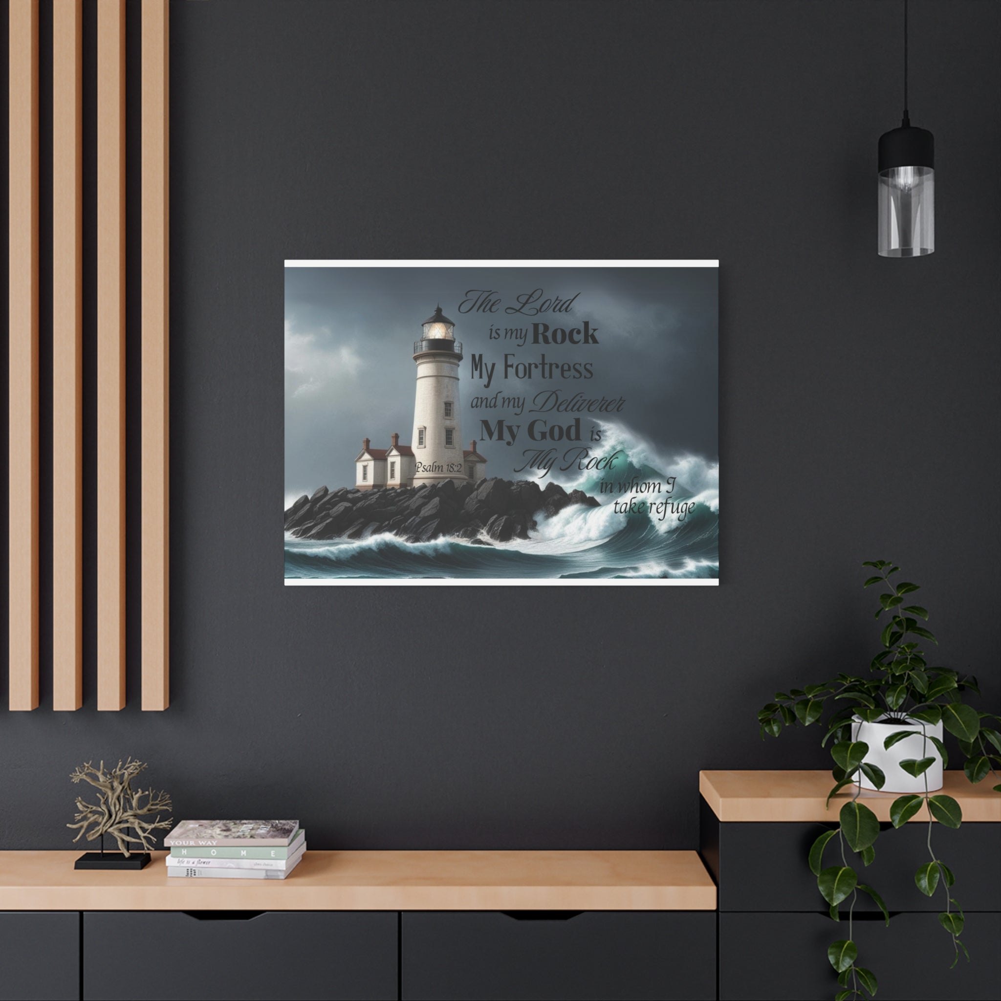 Psalm 18:2 Lighthouse Matte Canvas Wall Art