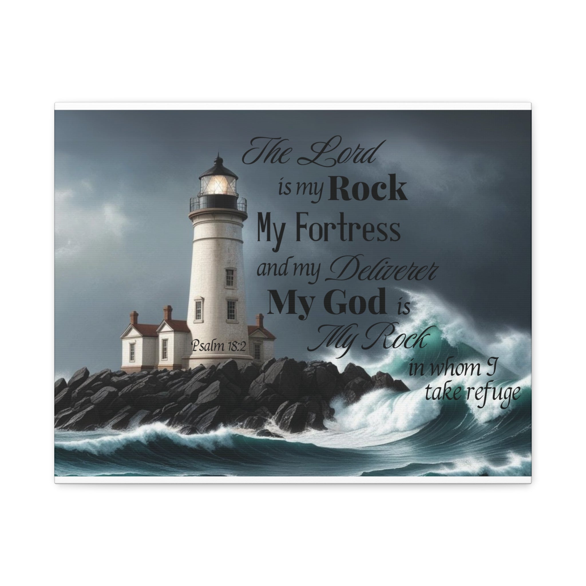 Psalm 18:2 Lighthouse Matte Canvas Wall Art