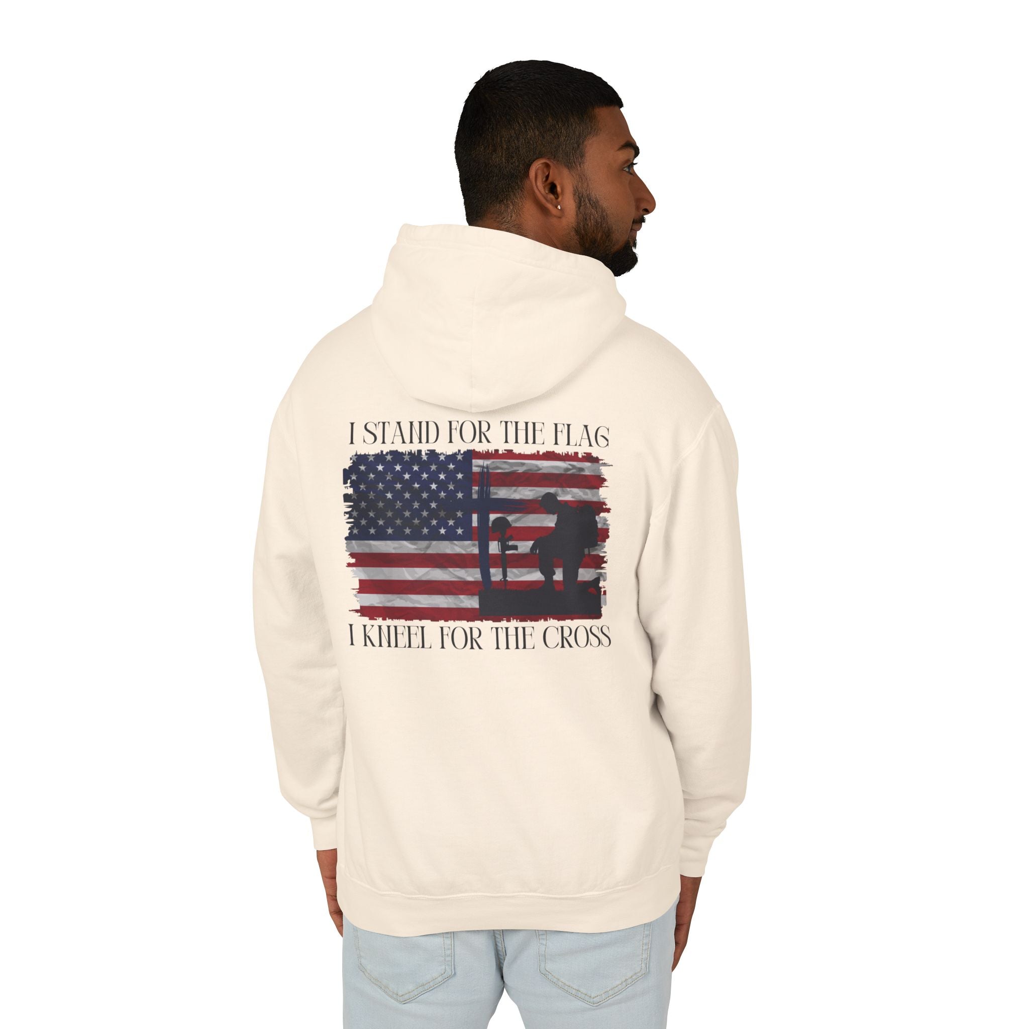 I Stand for the Flag, I Kneel for the Cross Unisex Lightweight Hooded Sweatshirt