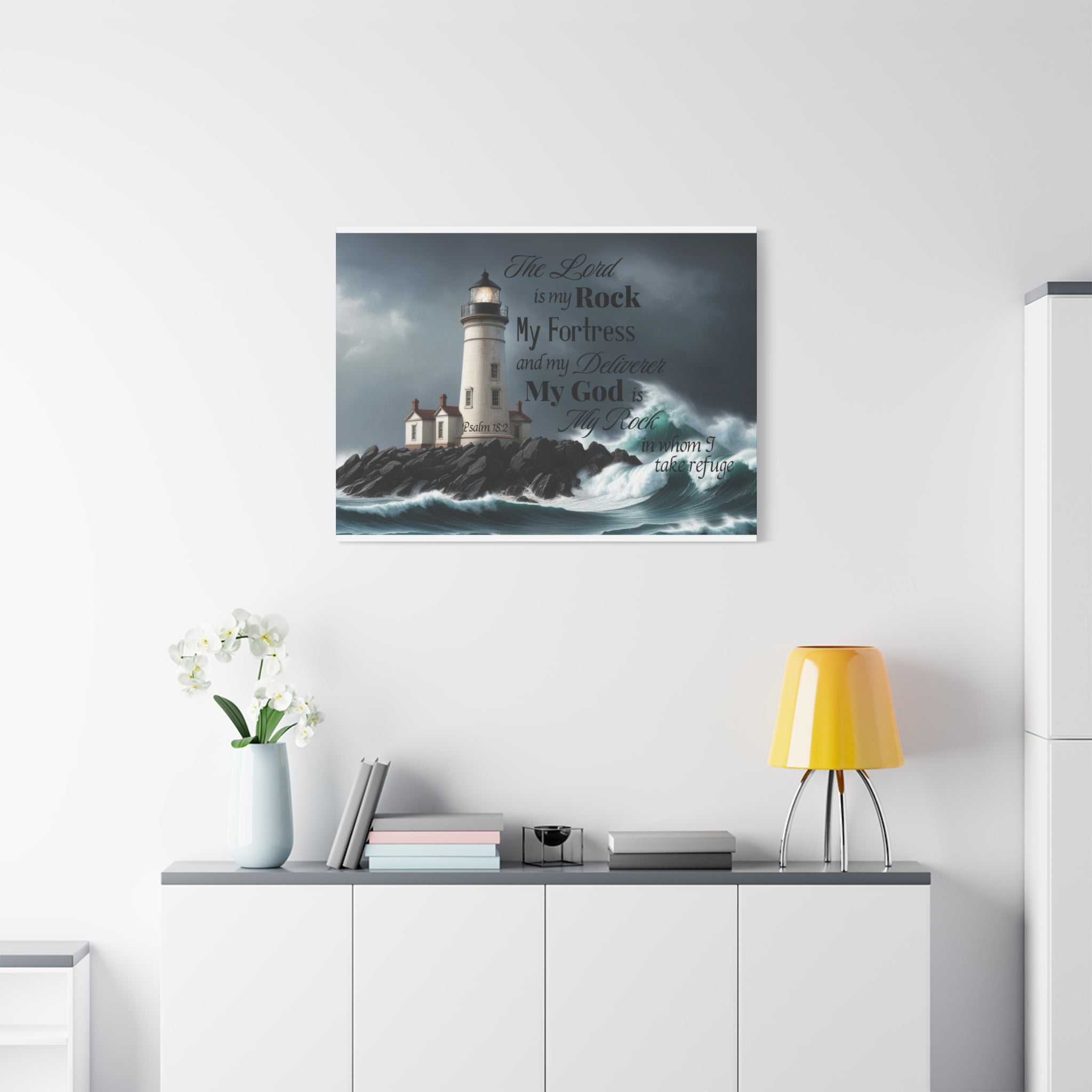 Psalm 18:2 Lighthouse Matte Canvas Wall Art