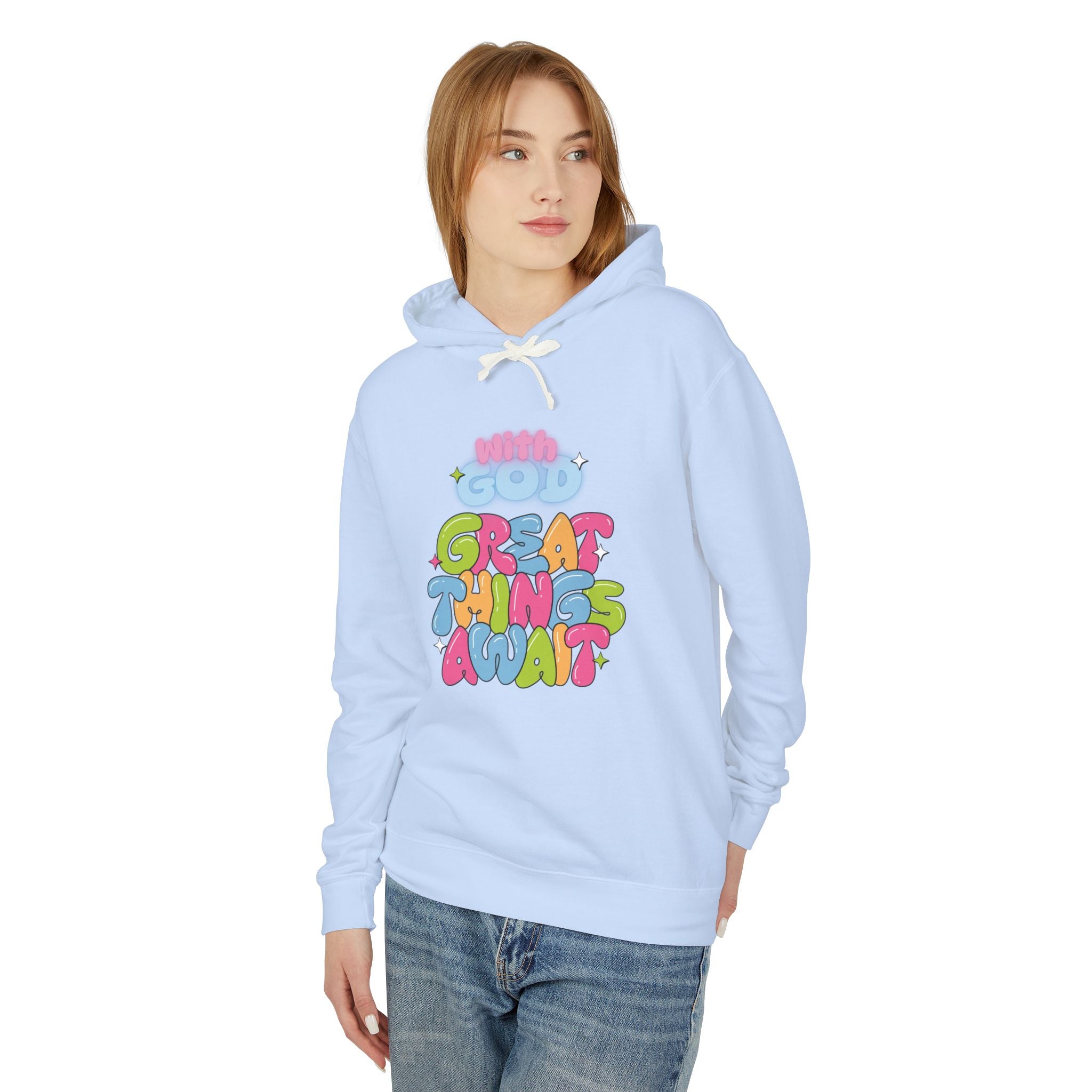 With God, Great Things Await Unisex Lightweight Hooded Sweatshirt