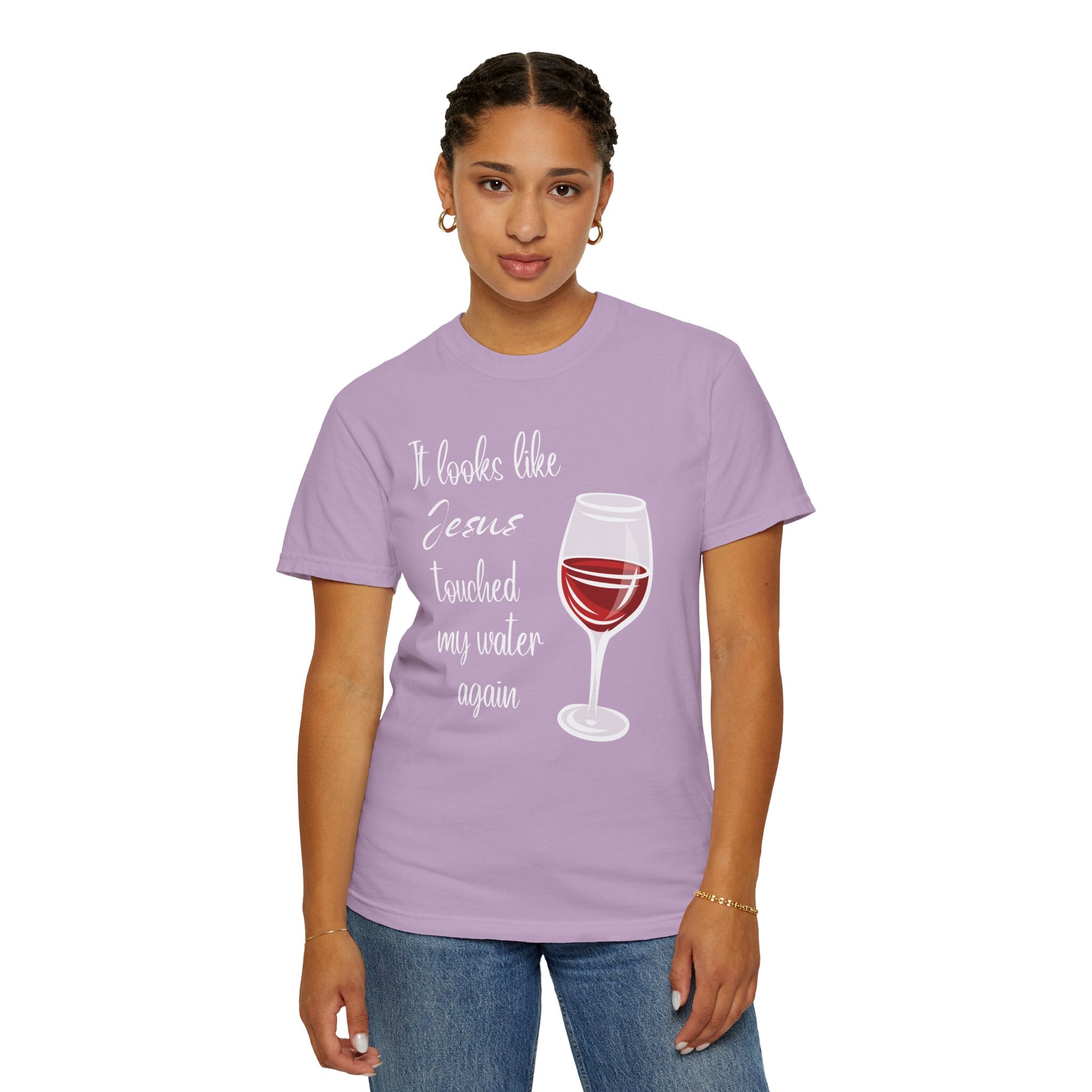 Jesus Touched My Water Unisex Relaxed Fit T-Shirt, Christian Casual T-Shirt for Wine Lovers, Fun Gift for Birthdays,