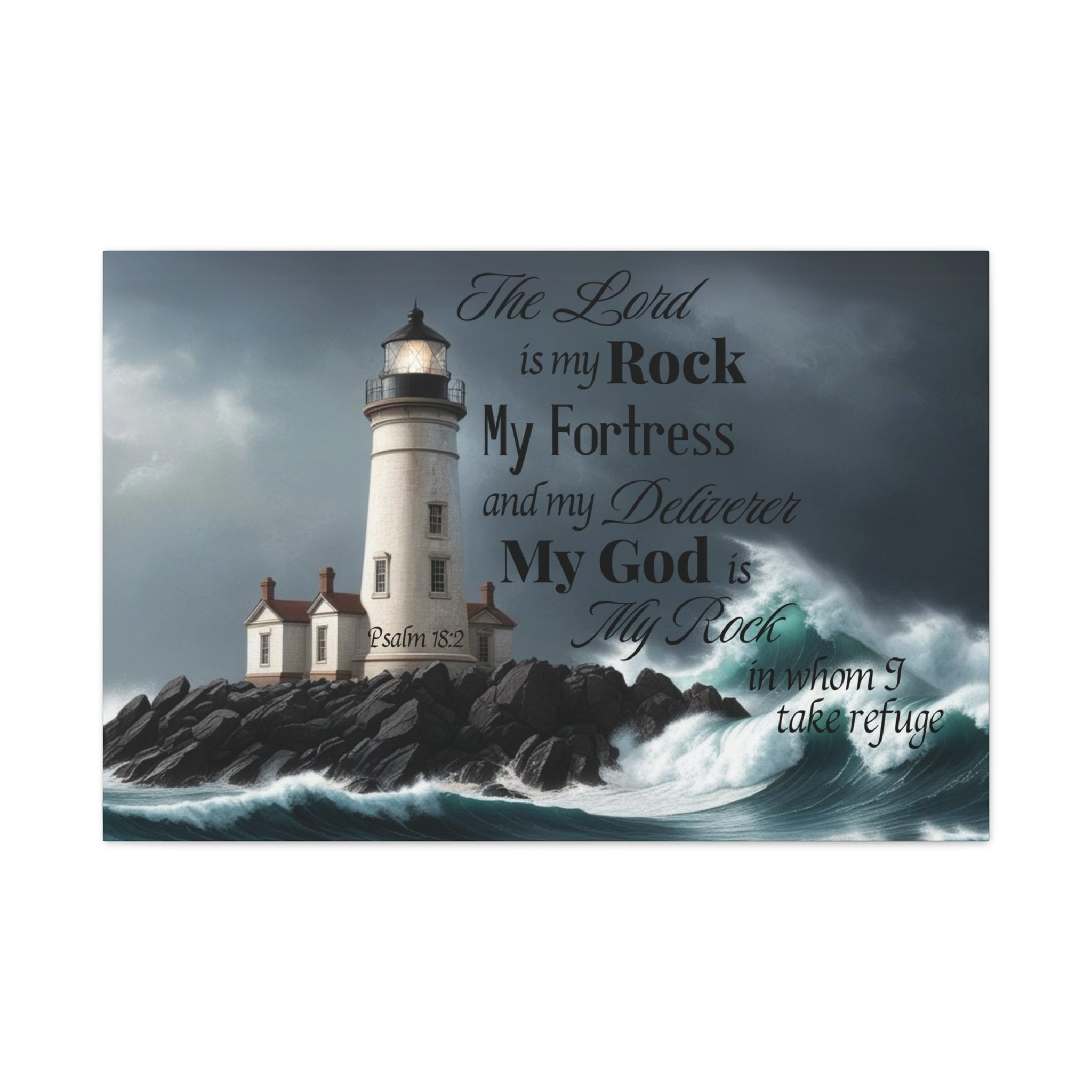 Psalm 18:2 Lighthouse Matte Canvas Wall Art