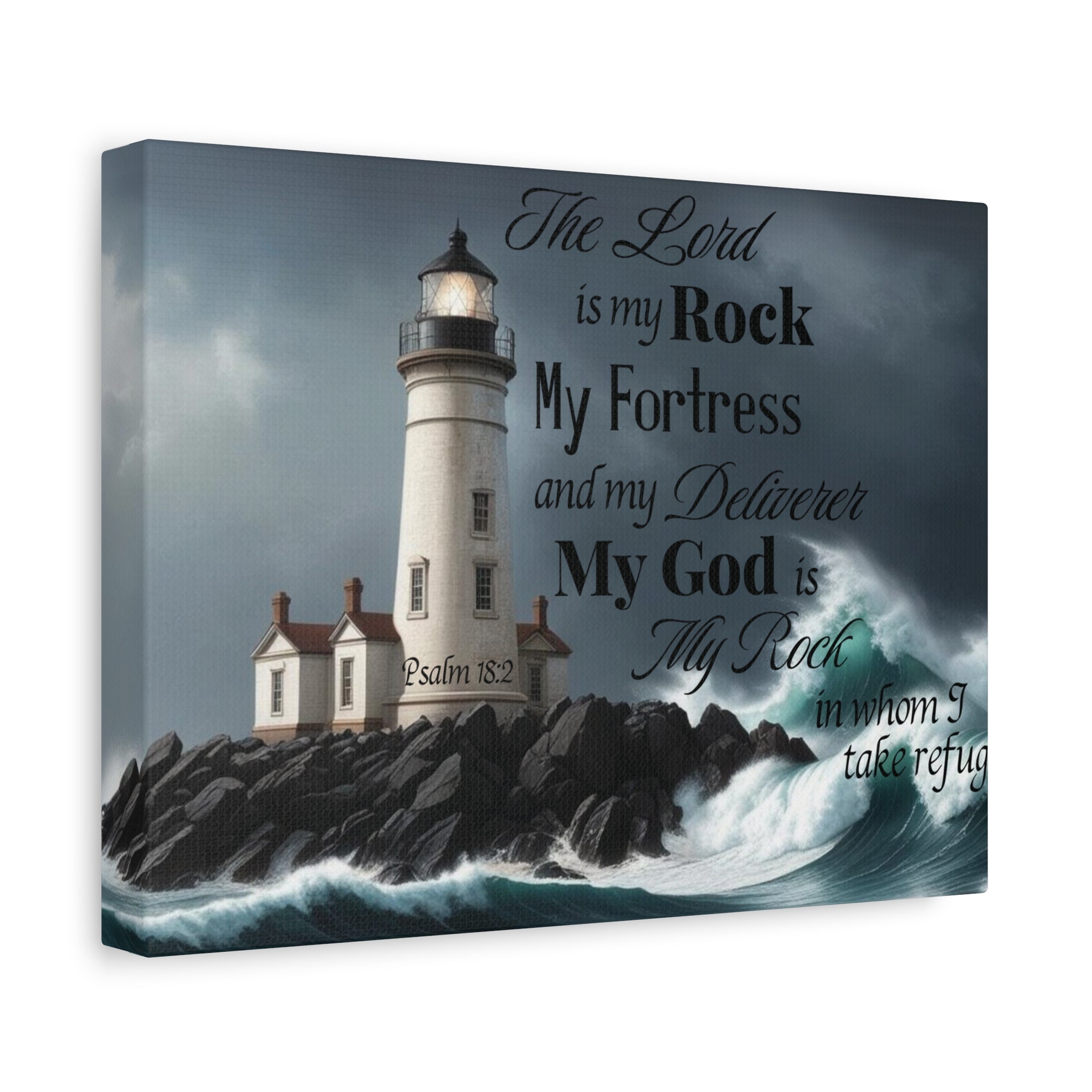 Psalm 18:2 Lighthouse Matte Canvas Wall Art