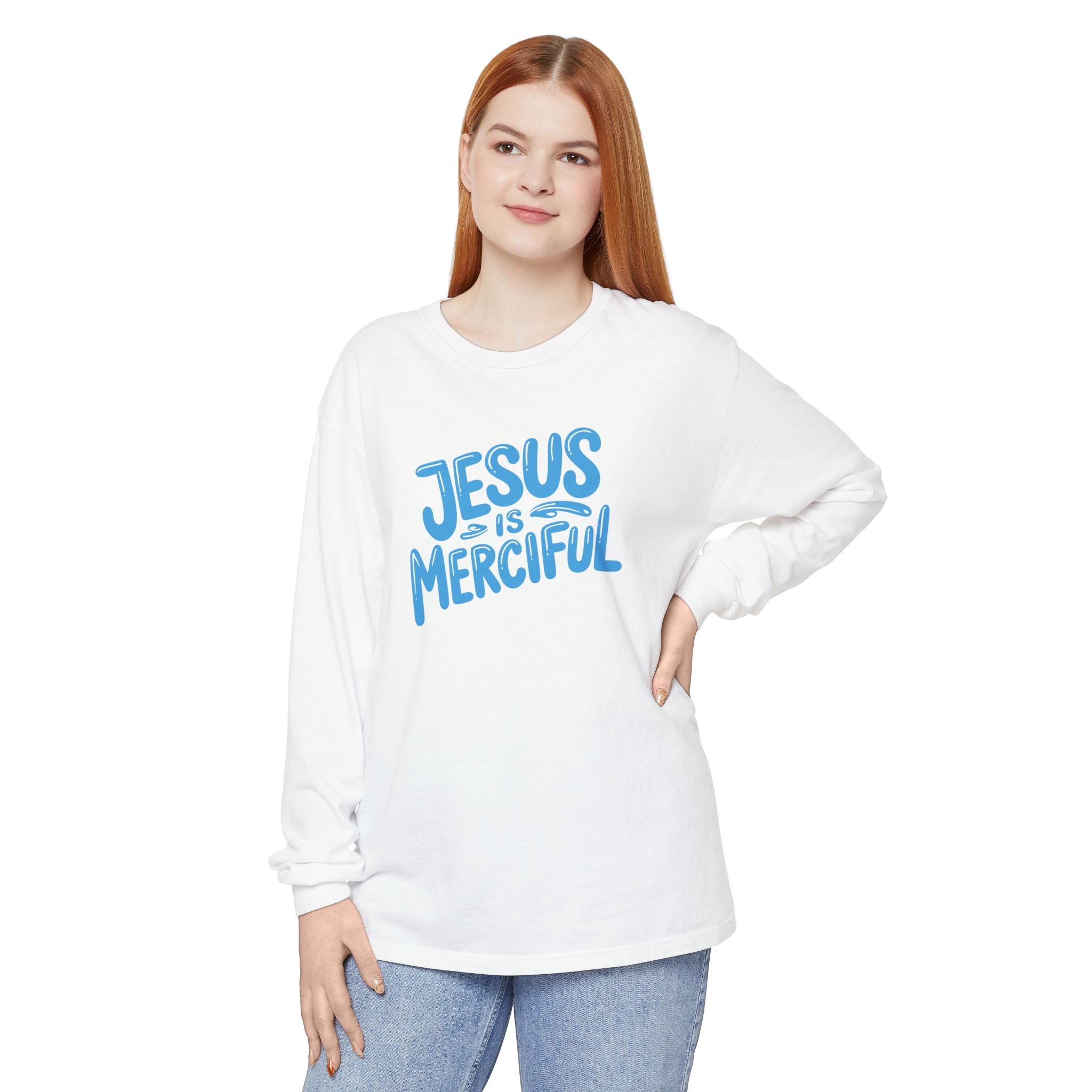 Jesus is Merciful Unisex Relaxed Fit Long Sleeve T-Shirt