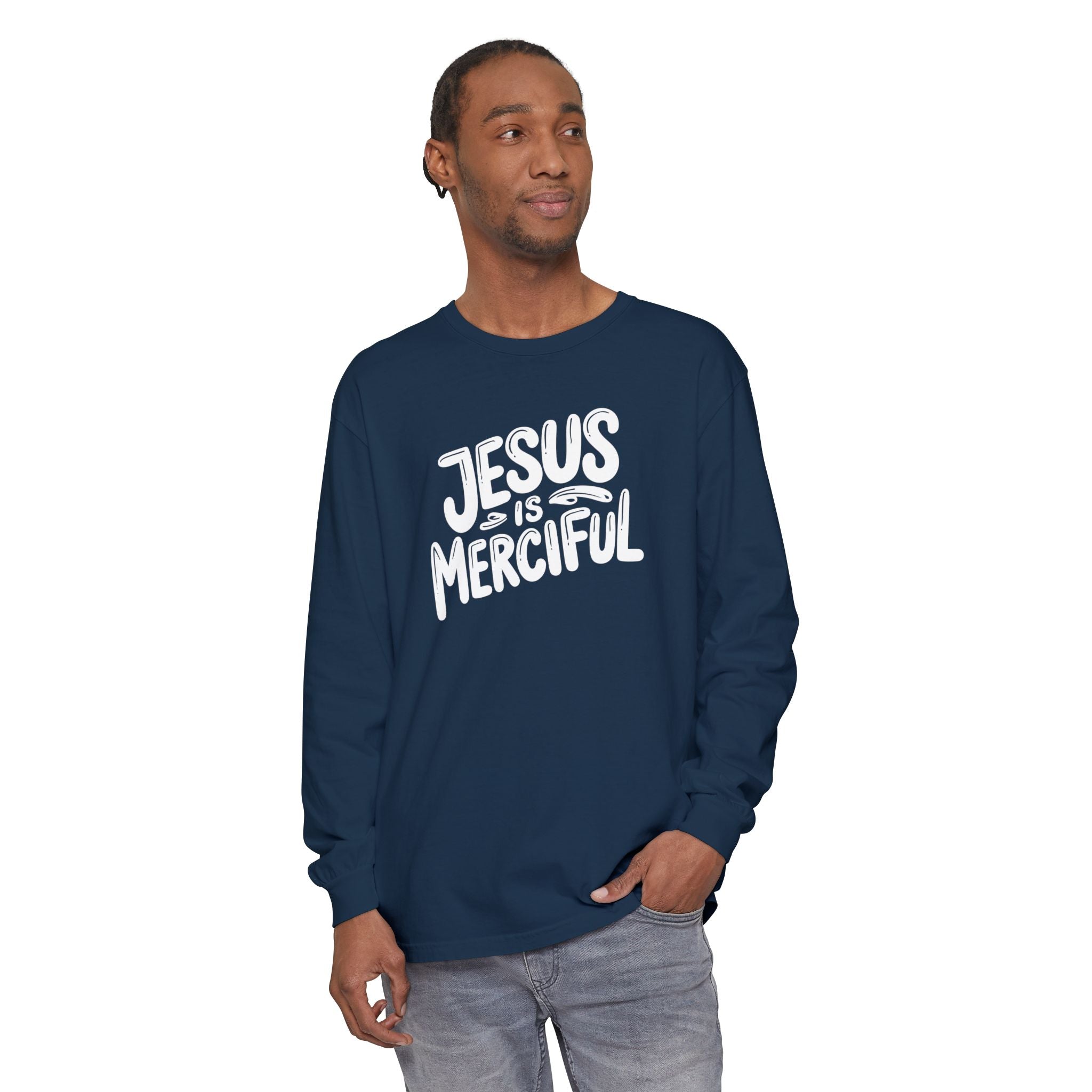 Jesus is Merciful Unisex Relaxed Fit Long Sleeve T-Shirt