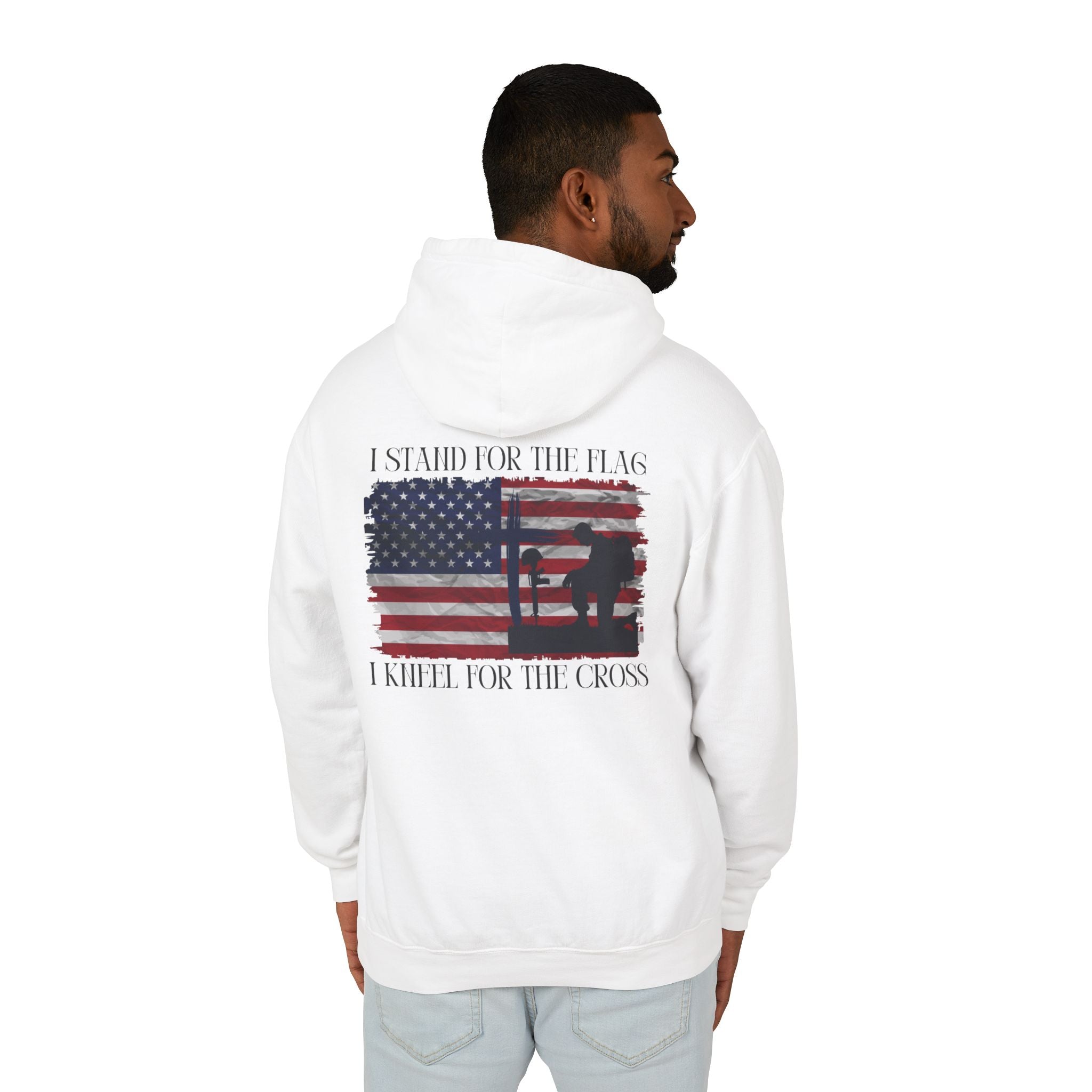 I Stand for the Flag, I Kneel for the Cross Unisex Lightweight Hooded Sweatshirt