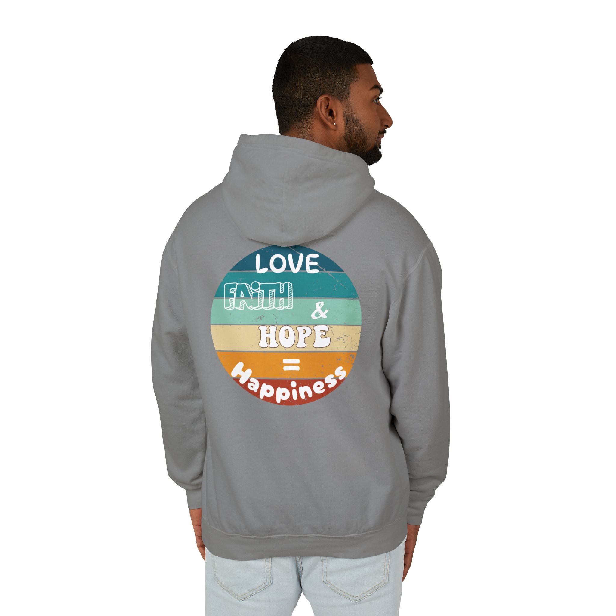 Love, Faith & Hope = Happiness Unisex Lightweight Hooded Sweatshirt
