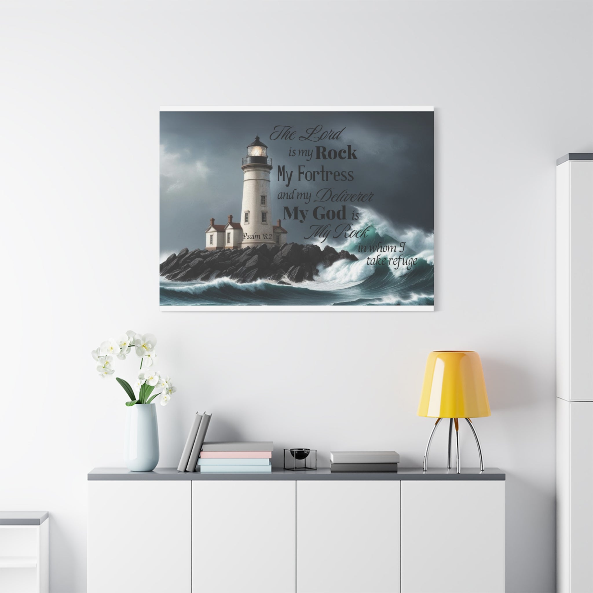 Psalm 18:2 Lighthouse Matte Canvas Wall Art