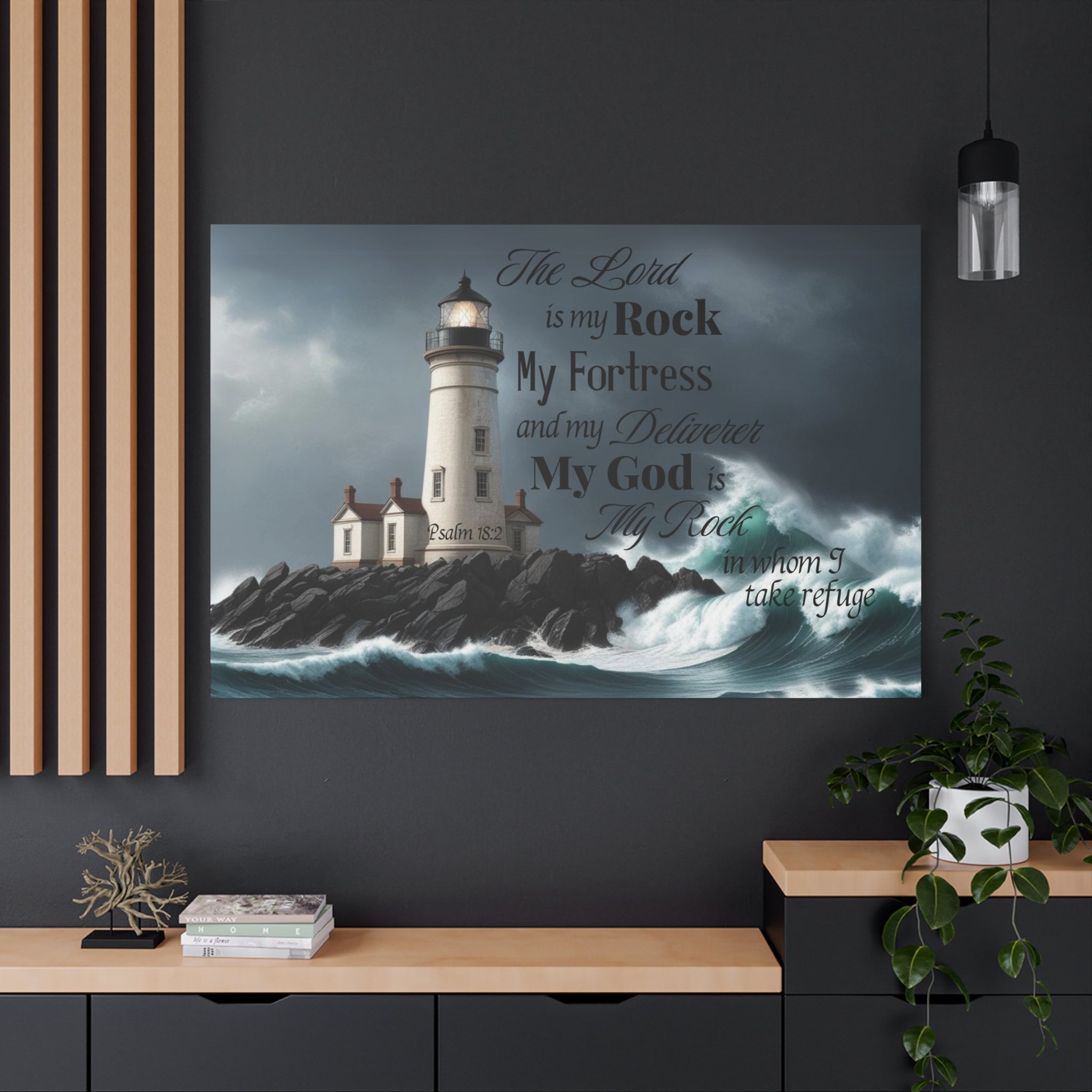 Psalm 18:2 Lighthouse Matte Canvas Wall Art