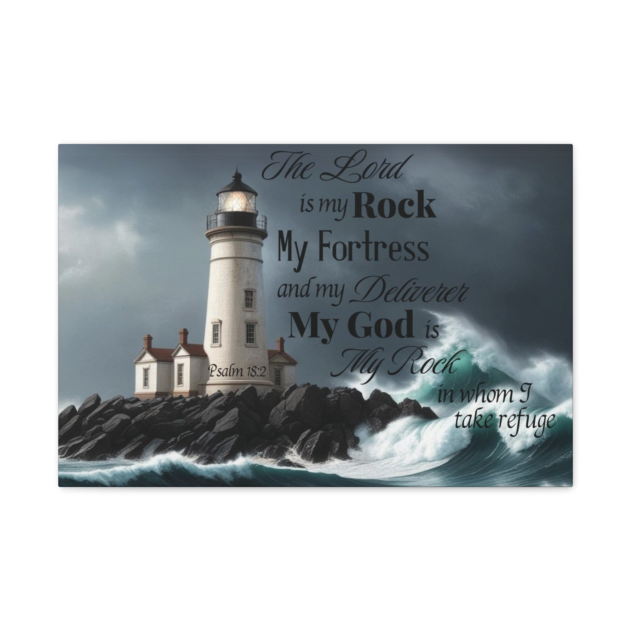 Psalm 18:2 Lighthouse Matte Canvas Wall Art