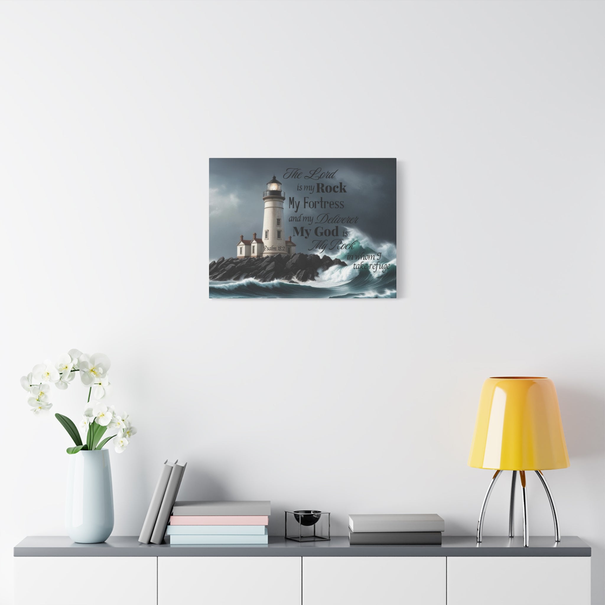 Psalm 18:2 Lighthouse Matte Canvas Wall Art