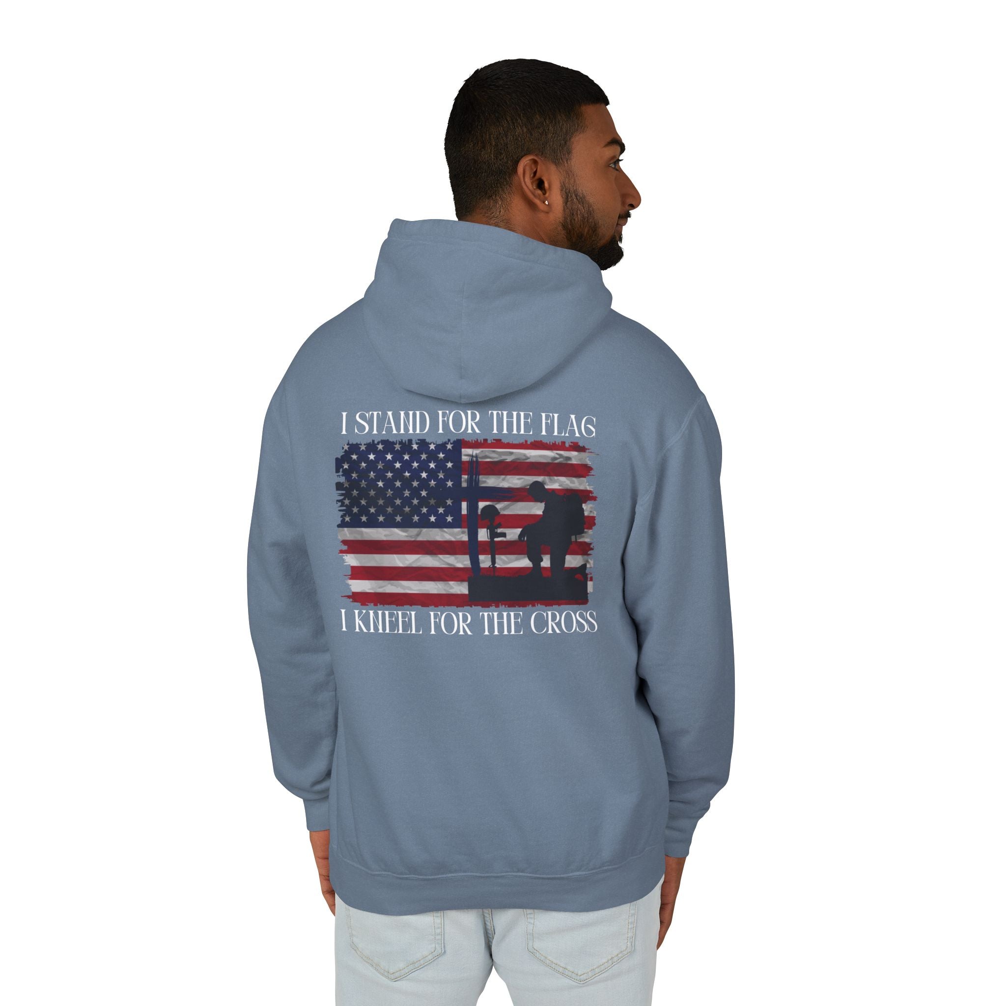 I Stand for the Flag, I Kneel for the Cross Unisex Lightweight Hooded Sweatshirt