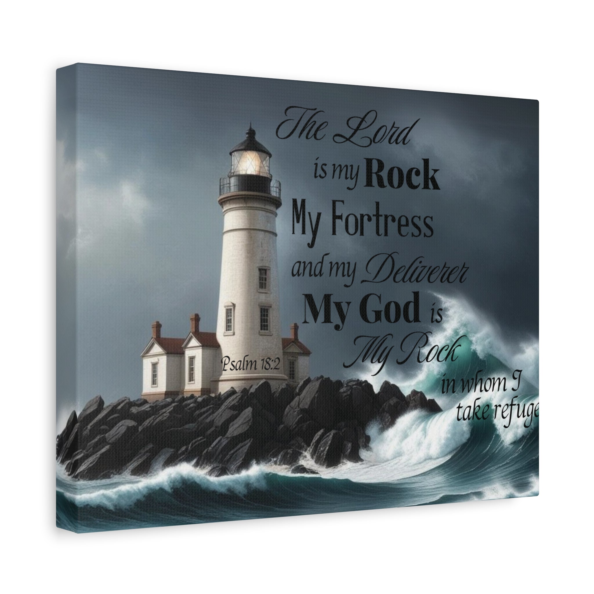 Psalm 18:2 Lighthouse Matte Canvas Wall Art