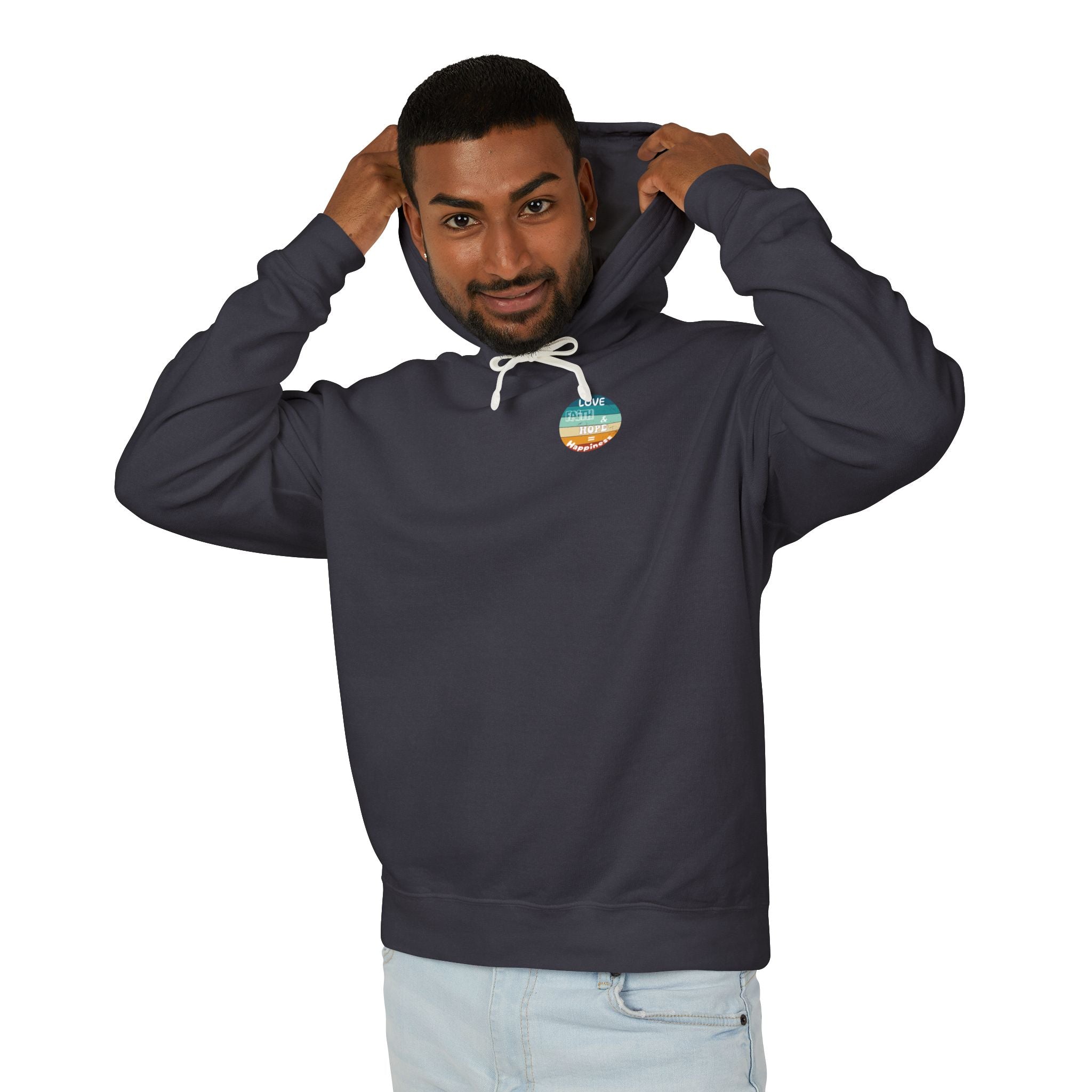 Love, Faith & Hope = Happiness Unisex Lightweight Hooded Sweatshirt