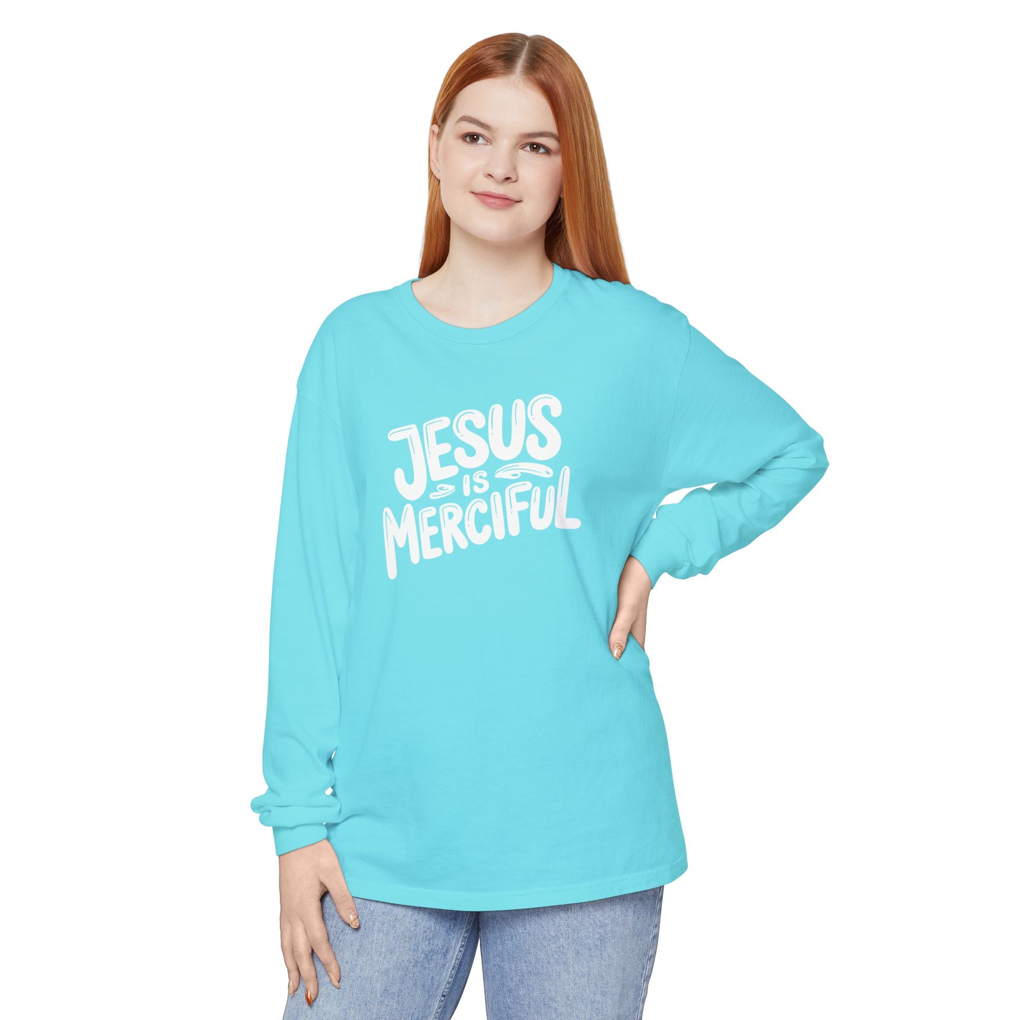 Jesus is Merciful Unisex Relaxed Fit Long Sleeve T-Shirt