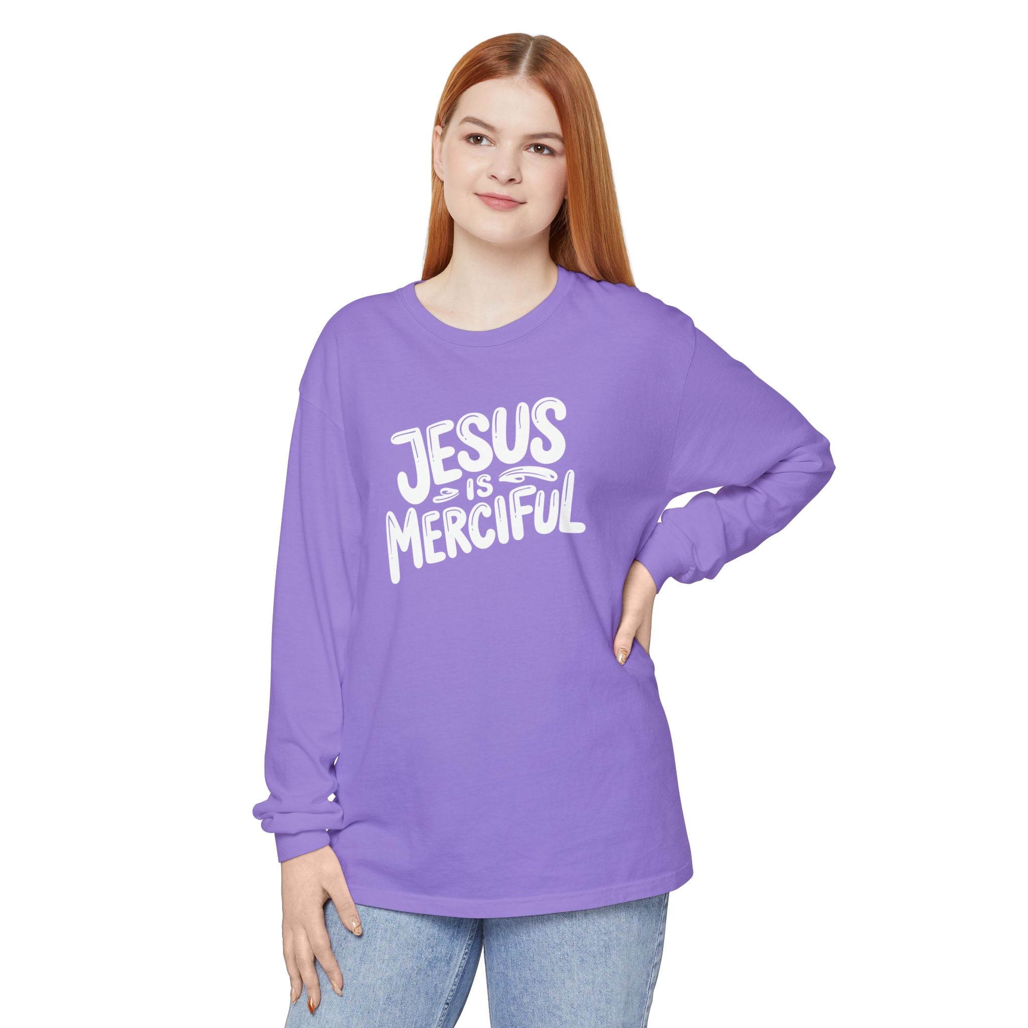 Jesus is Merciful Unisex Relaxed Fit Long Sleeve T-Shirt
