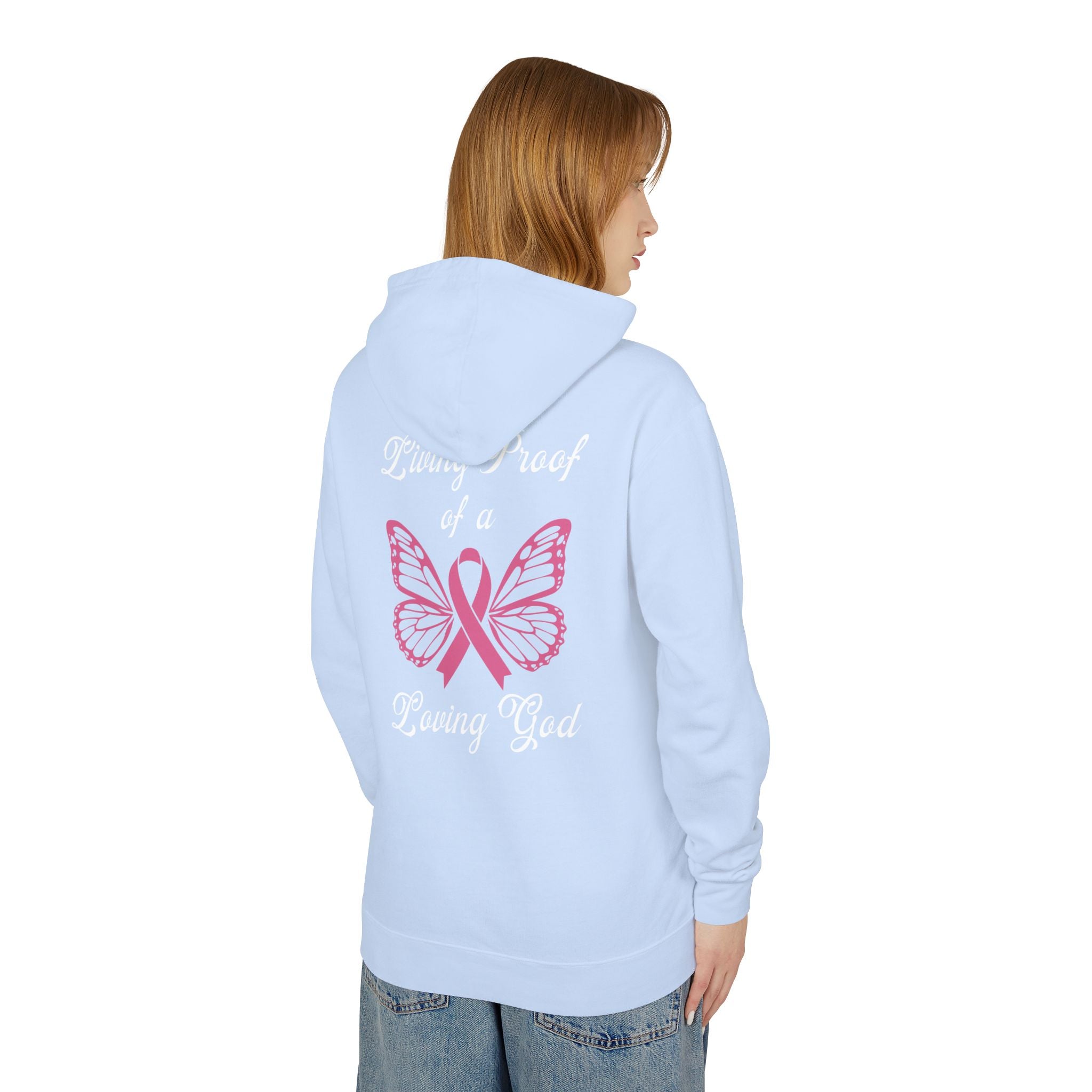 Living Proof Of A Loving God Butterfly Unisex Relaxed Fit Lightweight Hooded Sweatshirt
