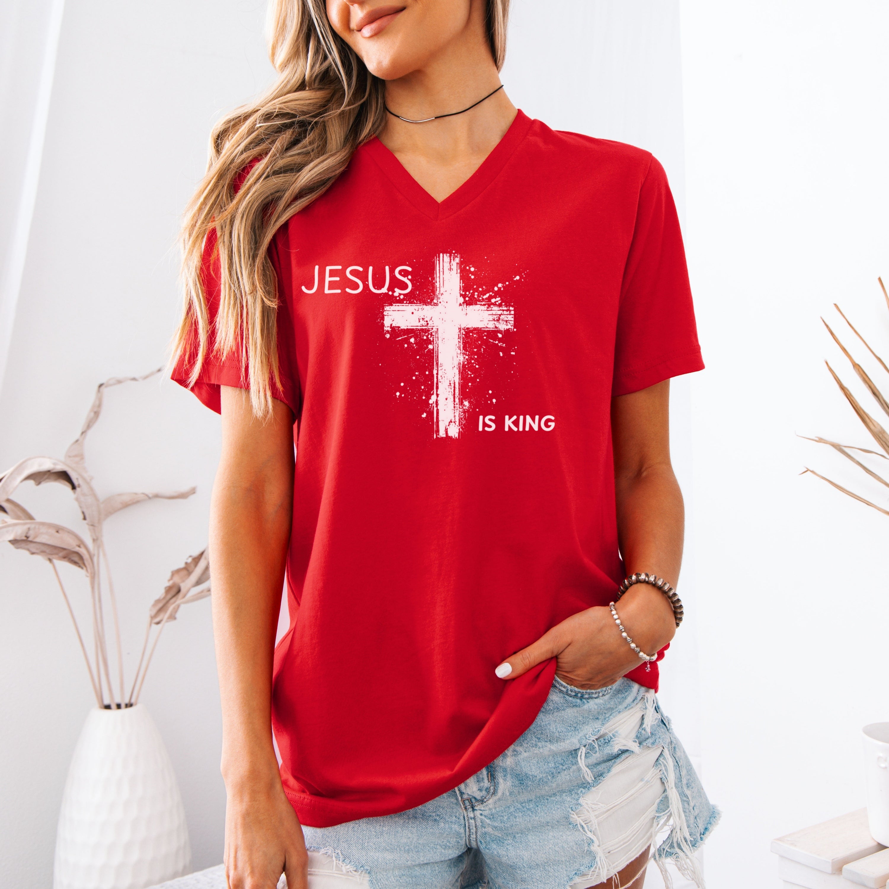 Jesus is King Unisex V-Neck Tee