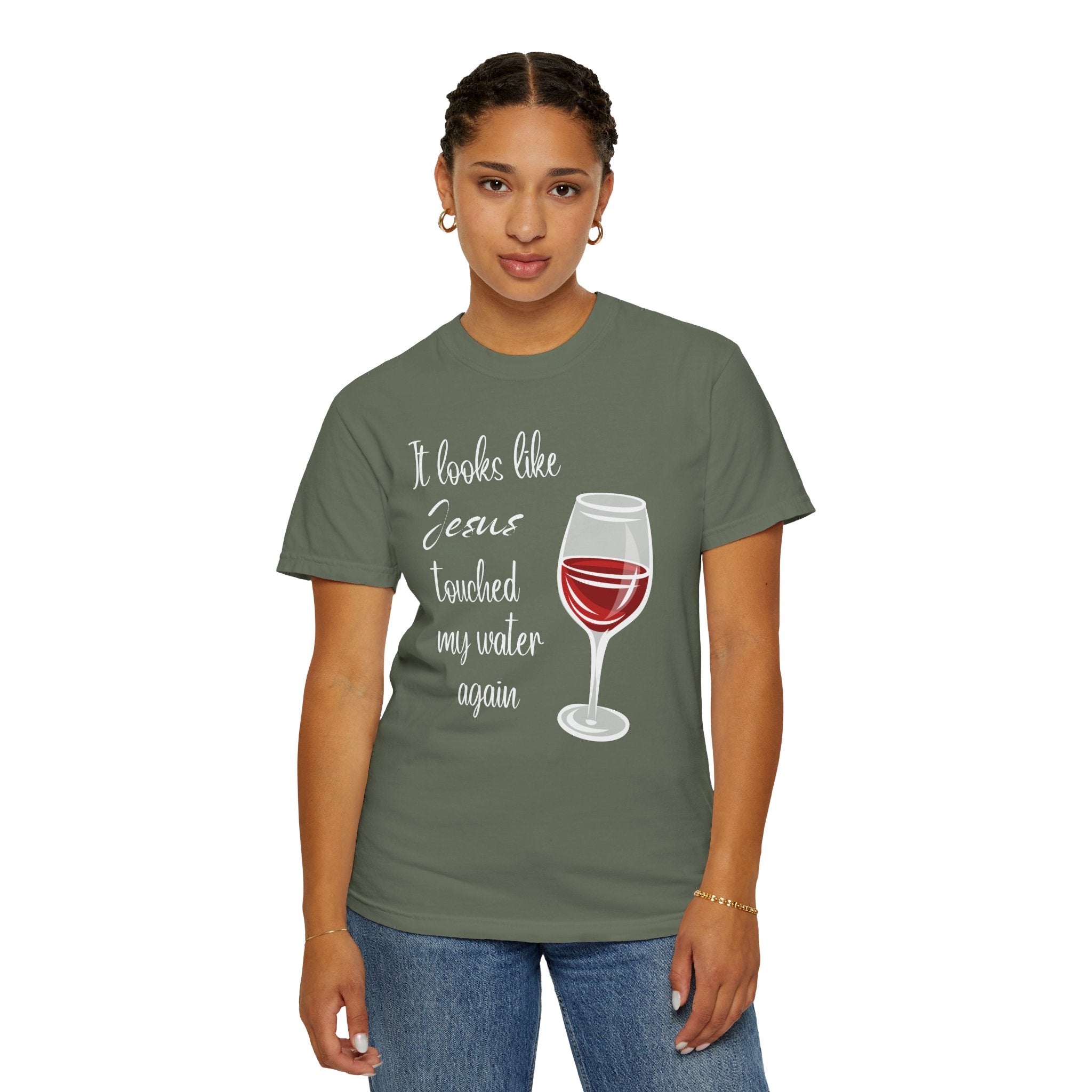 Jesus Touched My Water Unisex Relaxed Fit T-Shirt, Christian Casual T-Shirt for Wine Lovers, Fun Gift for Birthdays,
