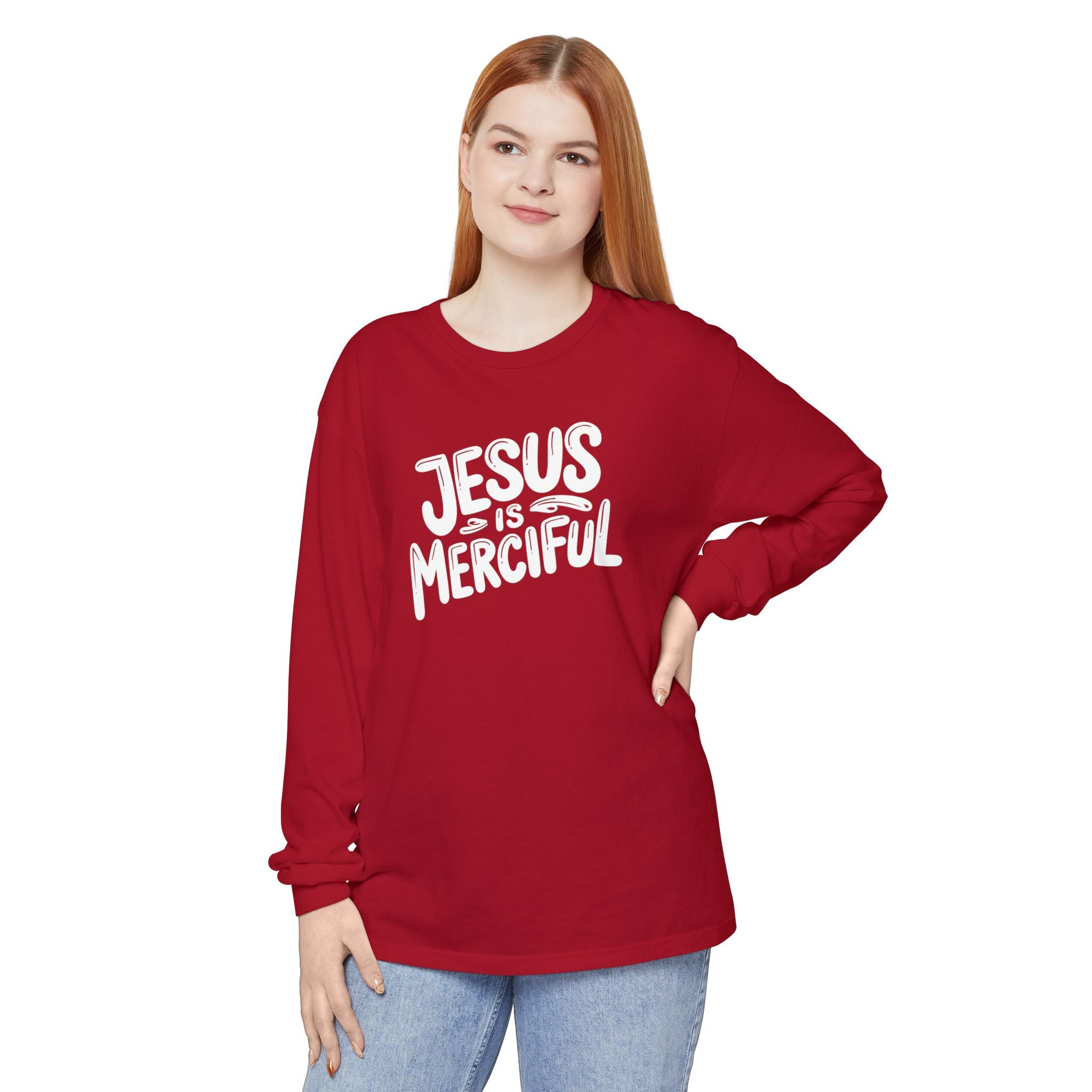 Jesus is Merciful Unisex Relaxed Fit Long Sleeve T-Shirt