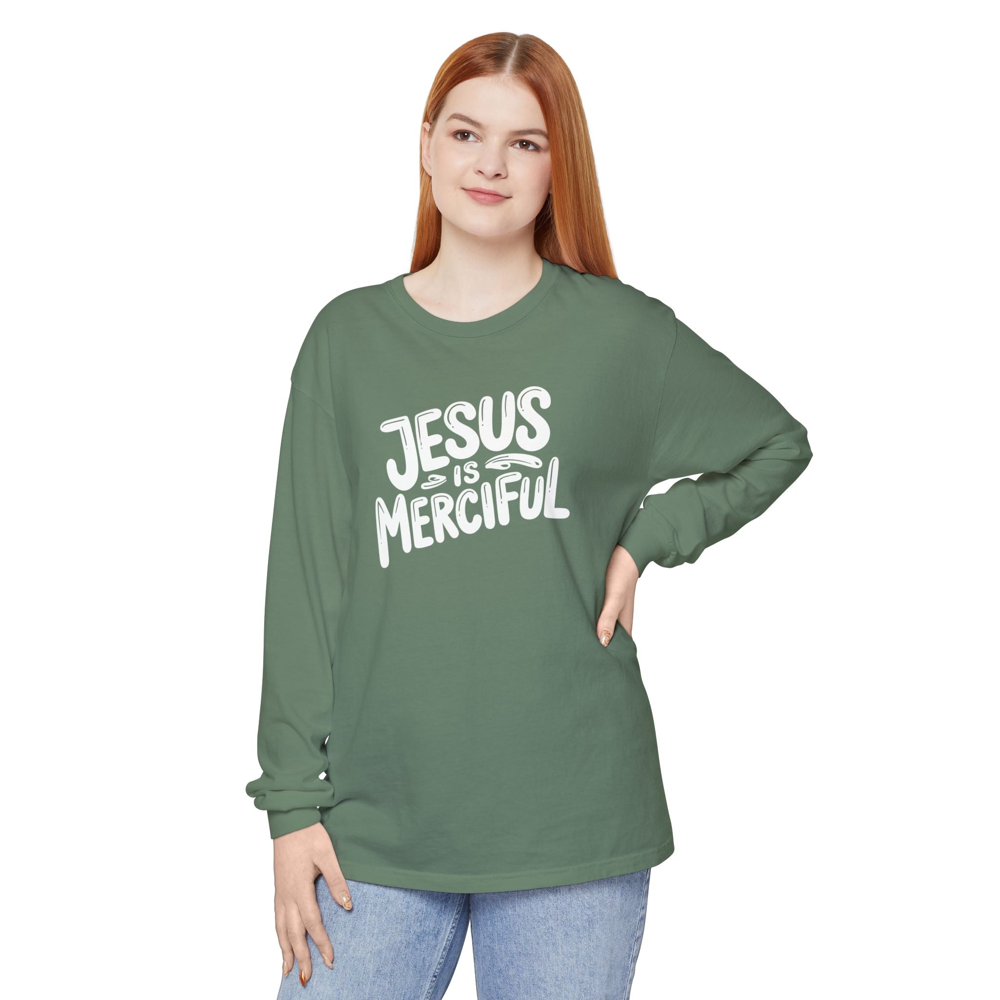 Jesus is Merciful Unisex Relaxed Fit Long Sleeve T-Shirt