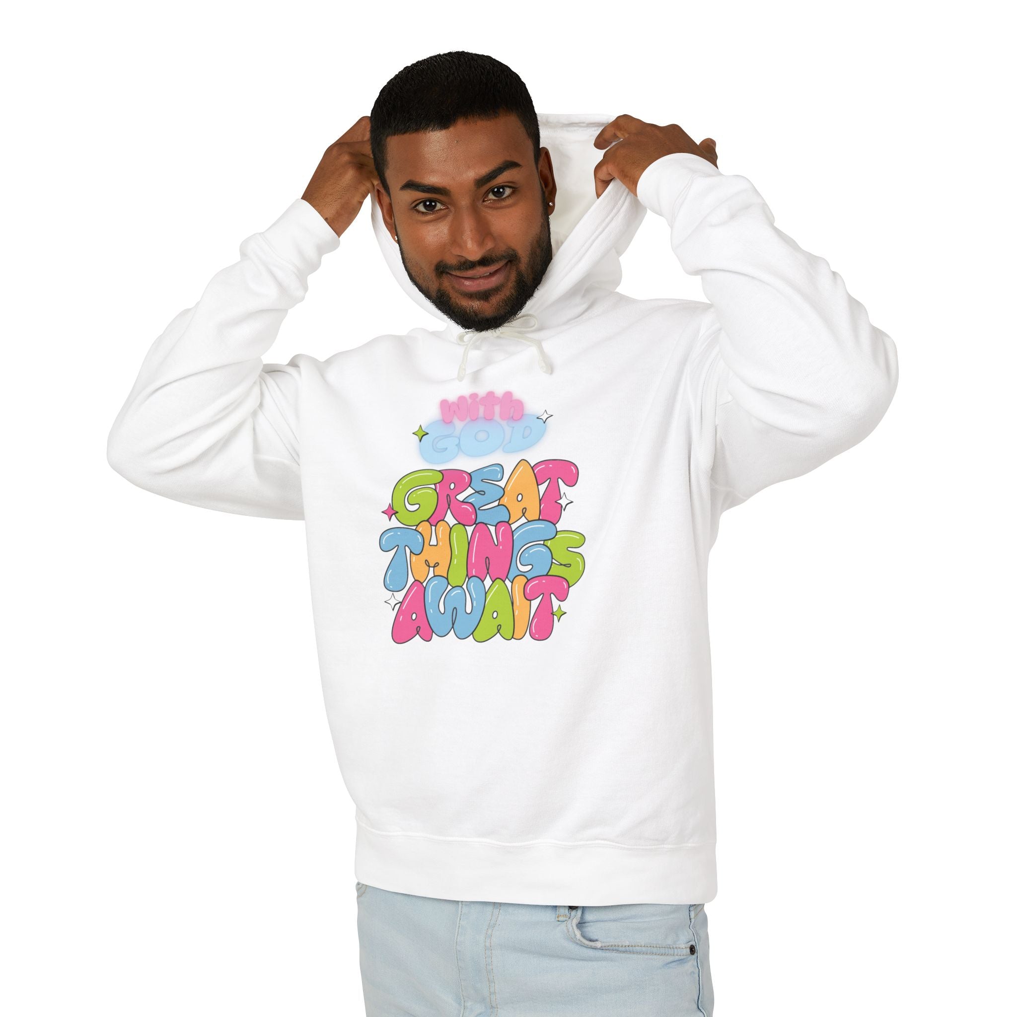With God, Great Things Await Unisex Lightweight Hooded Sweatshirt