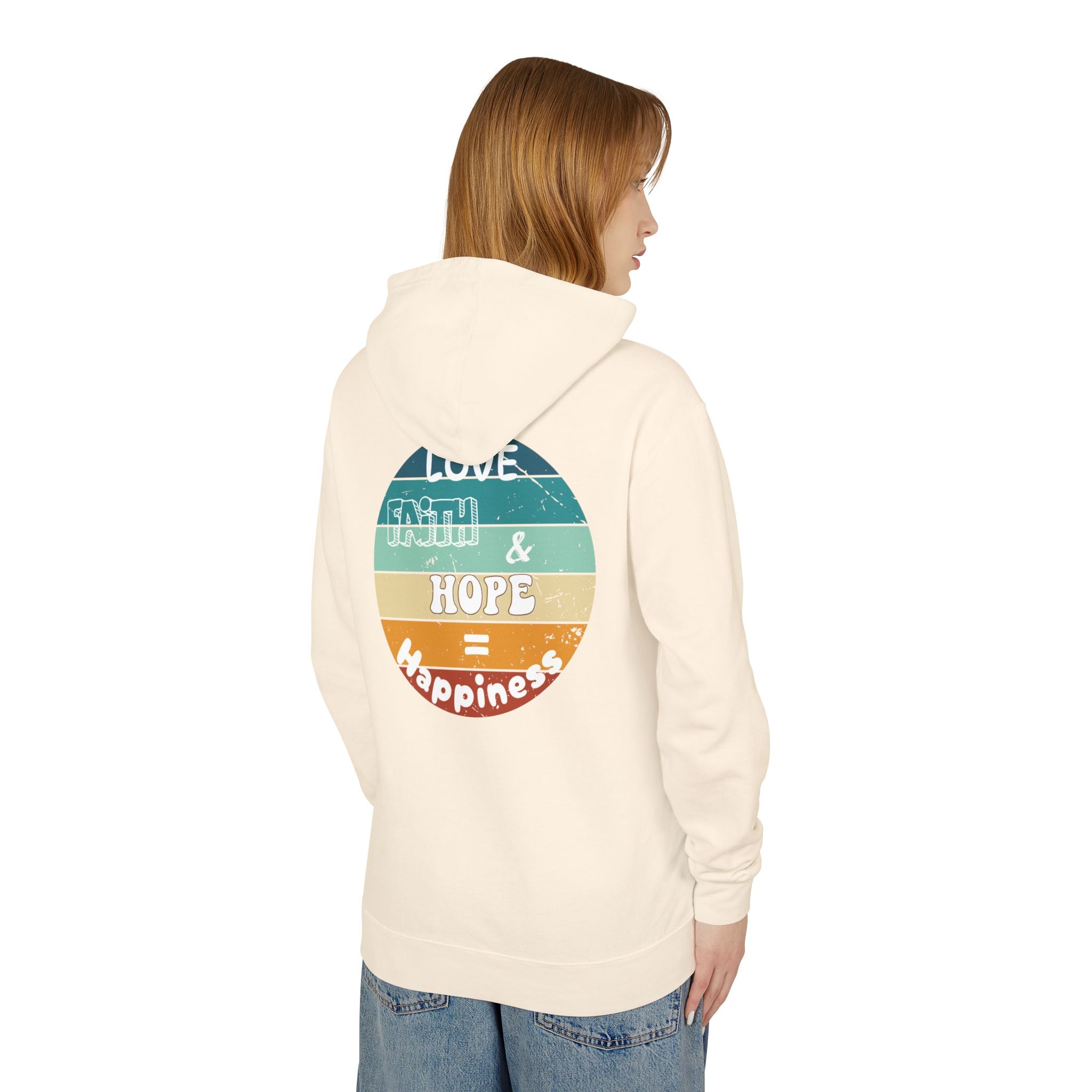 Love, Faith & Hope = Happiness Unisex Lightweight Hooded Sweatshirt