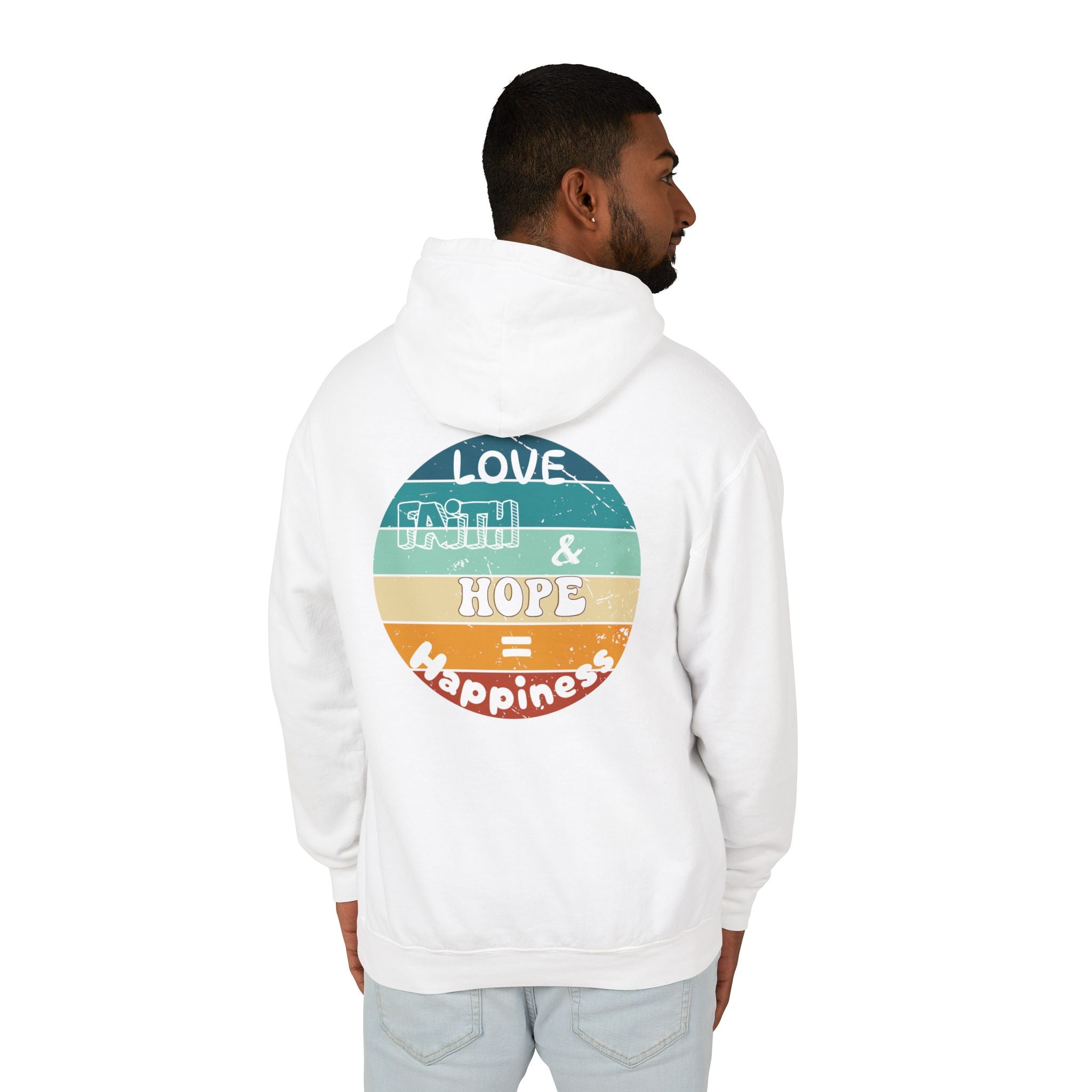 Love, Faith & Hope = Happiness Unisex Lightweight Hooded Sweatshirt