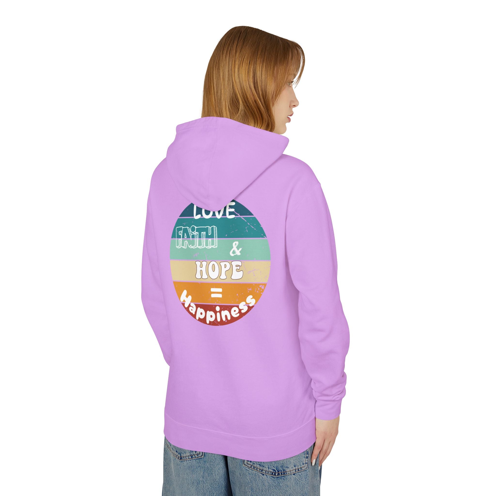 Love, Faith & Hope = Happiness Unisex Lightweight Hooded Sweatshirt