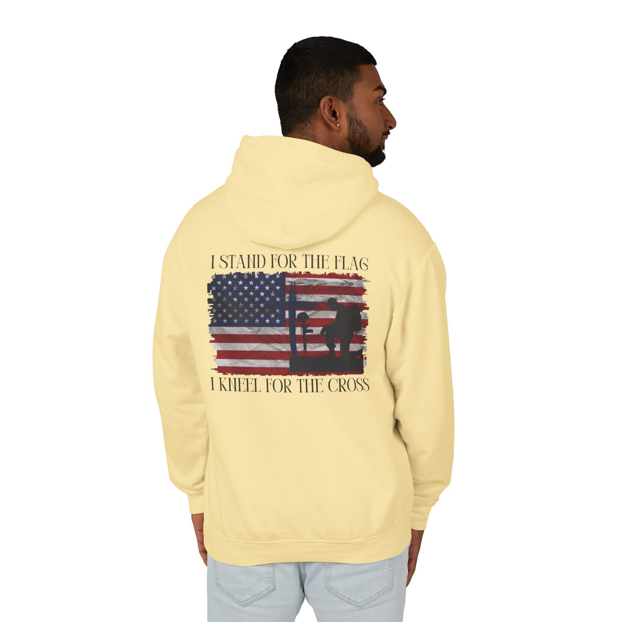 I Stand for the Flag, I Kneel for the Cross Unisex Lightweight Hooded Sweatshirt