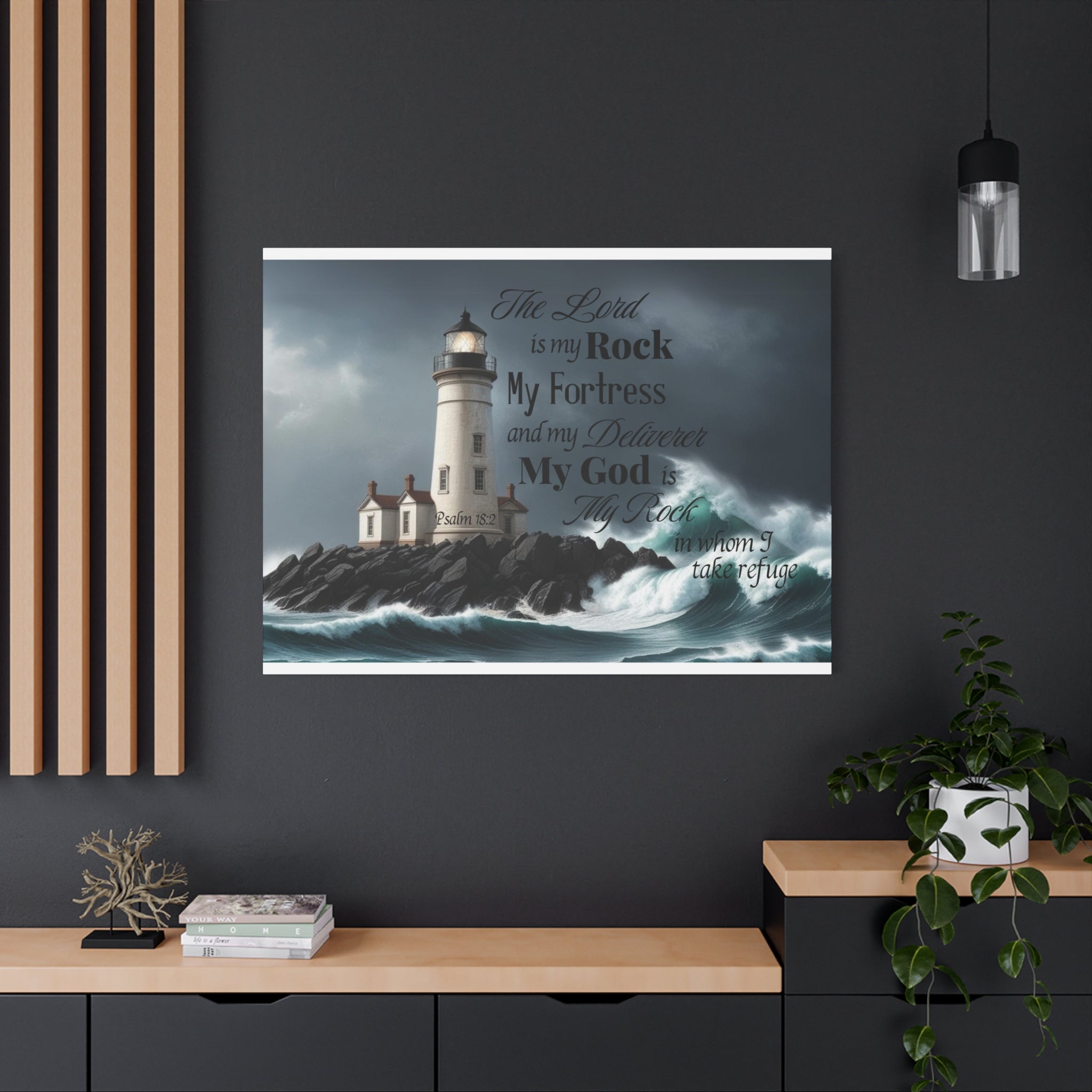 Psalm 18:2 Lighthouse Matte Canvas Wall Art