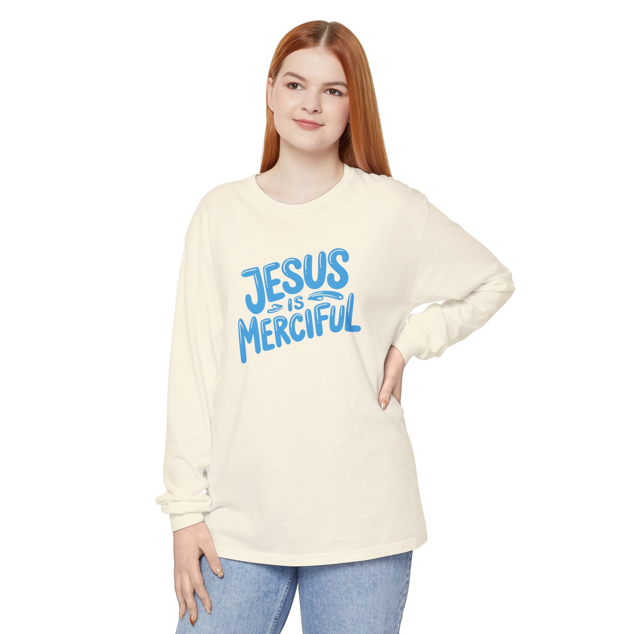 Jesus is Merciful Unisex Relaxed Fit Long Sleeve T-Shirt
