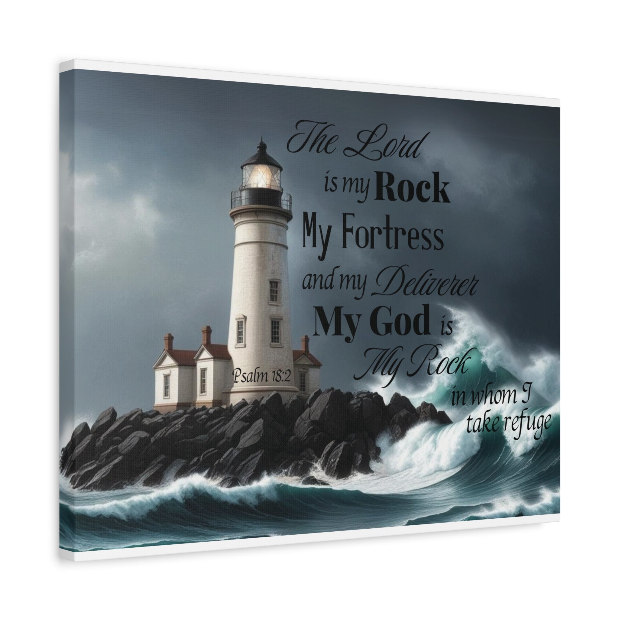Psalm 18:2 Lighthouse Matte Canvas Wall Art