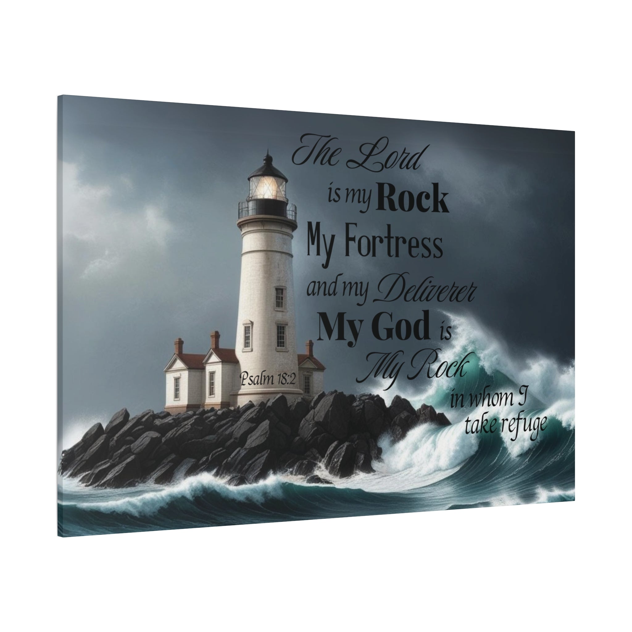 Psalm 18:2 Lighthouse Matte Canvas Wall Art