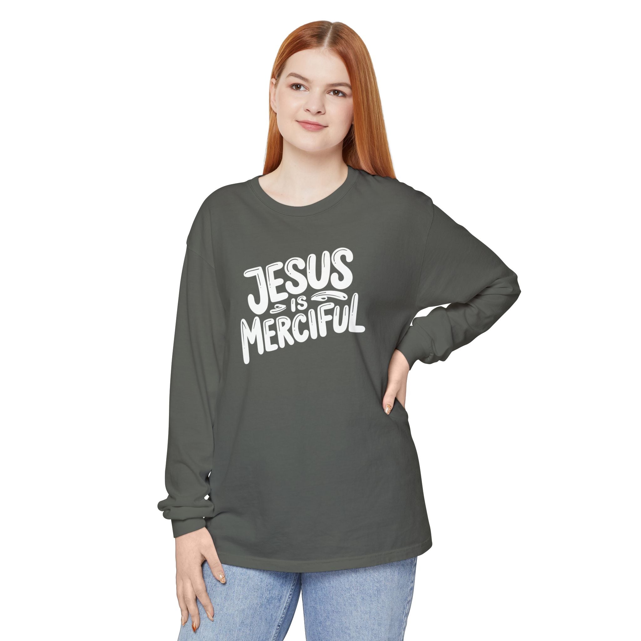Jesus is Merciful Unisex Relaxed Fit Long Sleeve T-Shirt