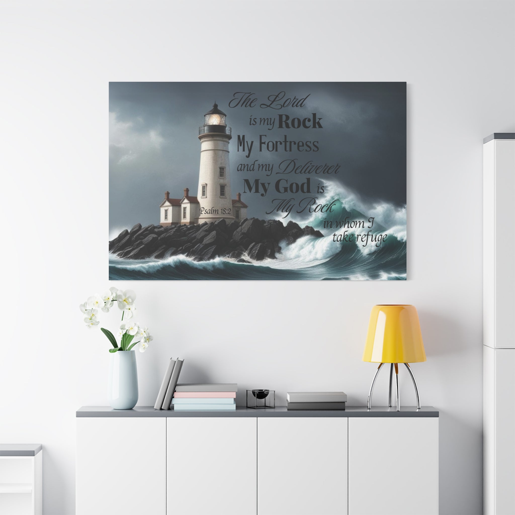 Psalm 18:2 Lighthouse Matte Canvas Wall Art