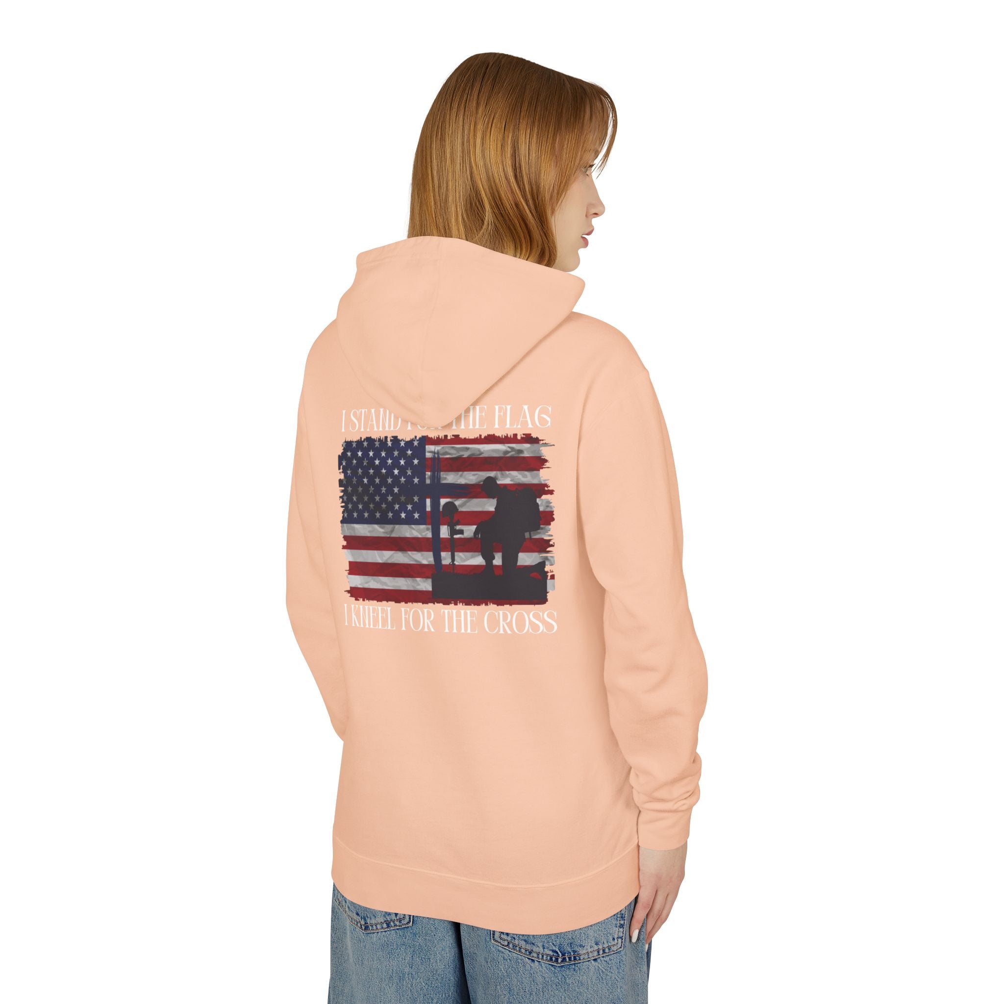 I Stand for the Flag, I Kneel for the Cross Unisex Lightweight Hooded Sweatshirt