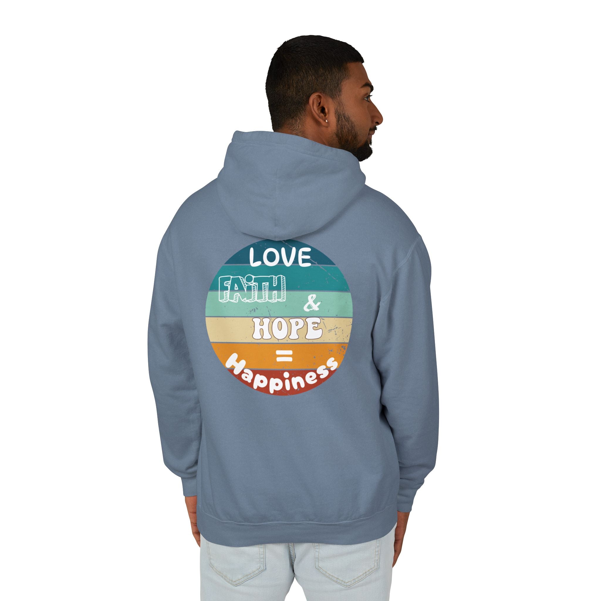 Love, Faith & Hope = Happiness Unisex Lightweight Hooded Sweatshirt