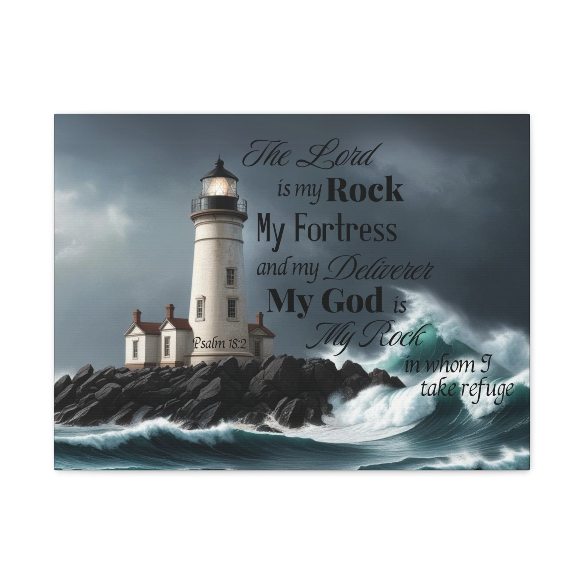 Psalm 18:2 Lighthouse Matte Canvas Wall Art