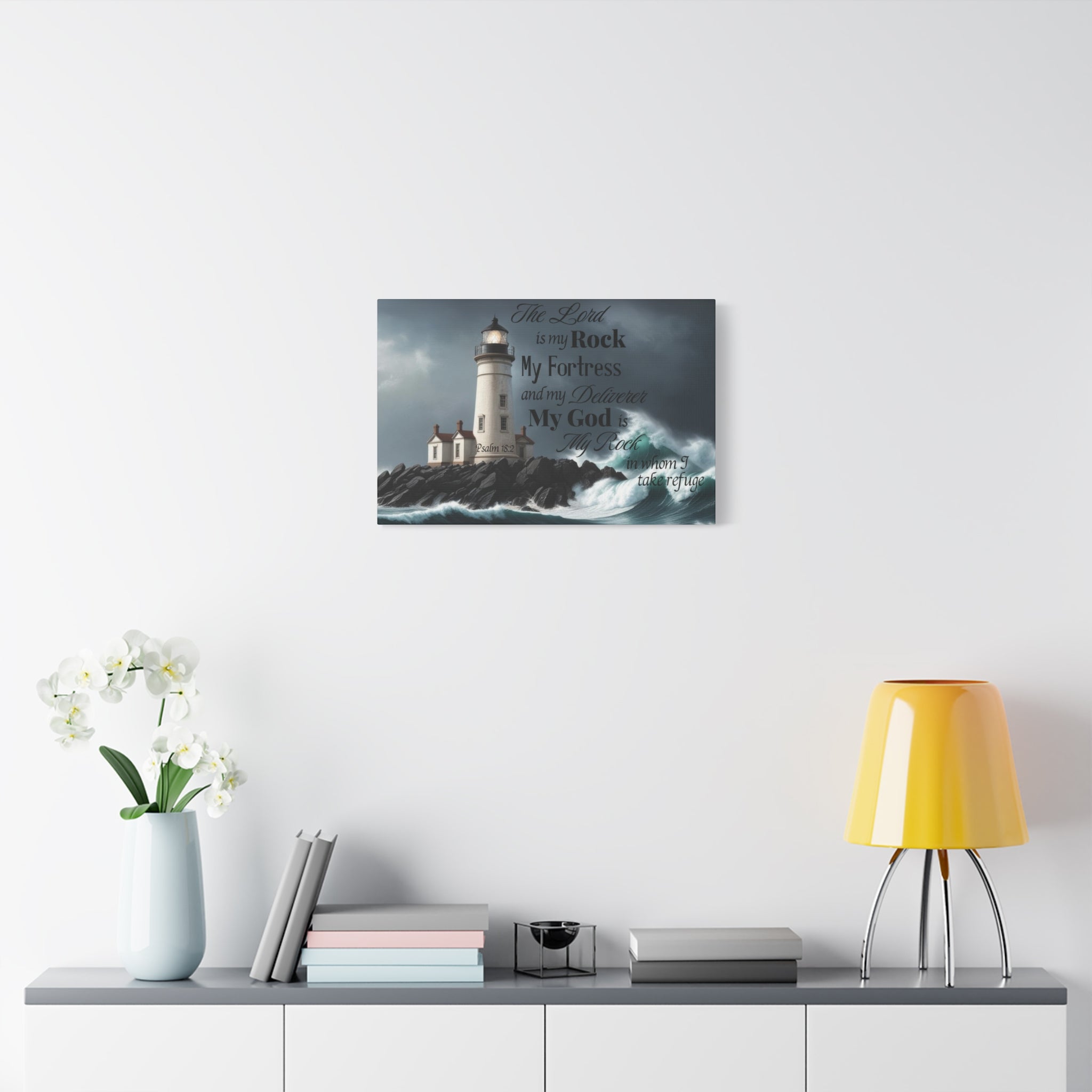 Psalm 18:2 Lighthouse Matte Canvas Wall Art